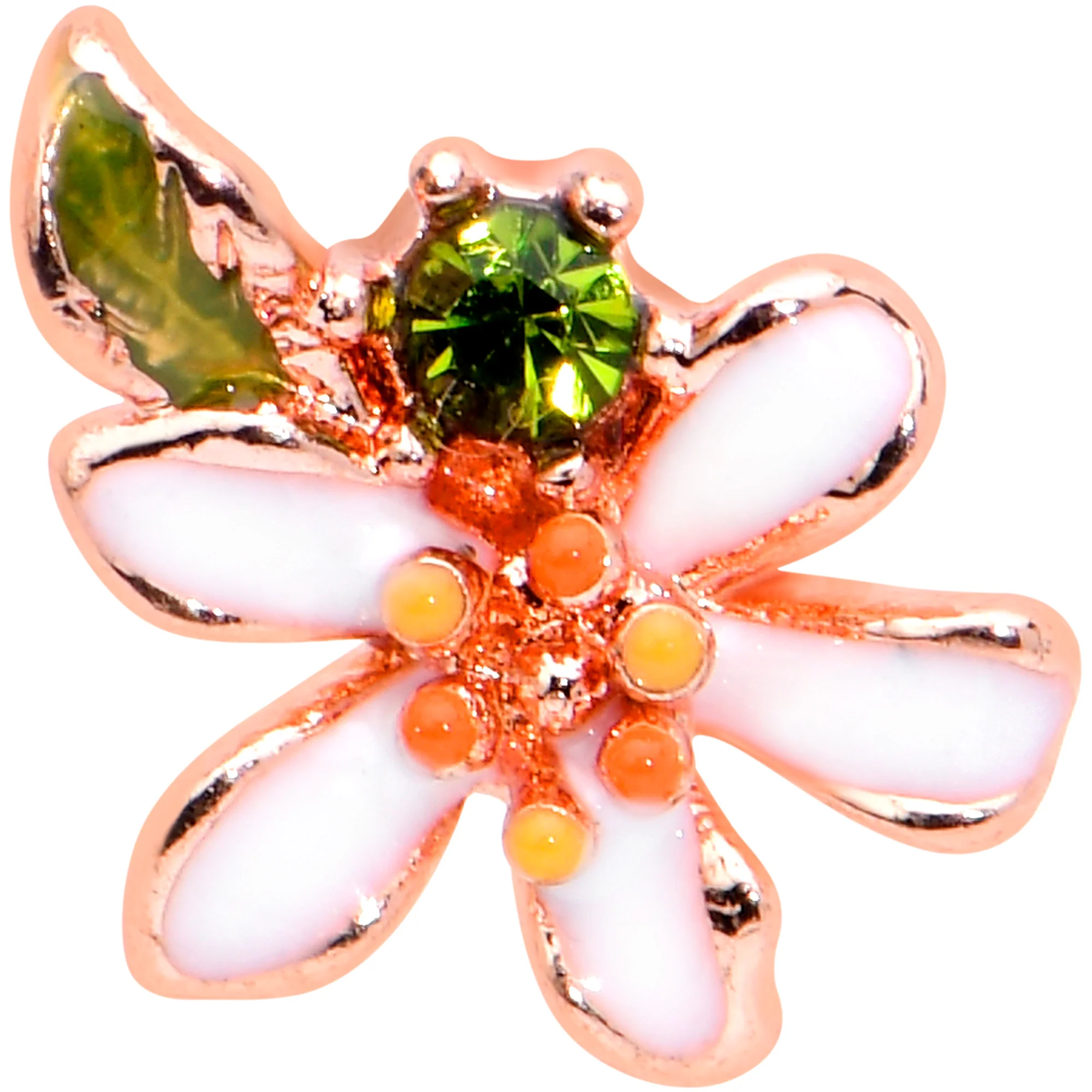 20G 1/4 Green CZ Gem Rosy Bold Flower Nose Bone - Image 2