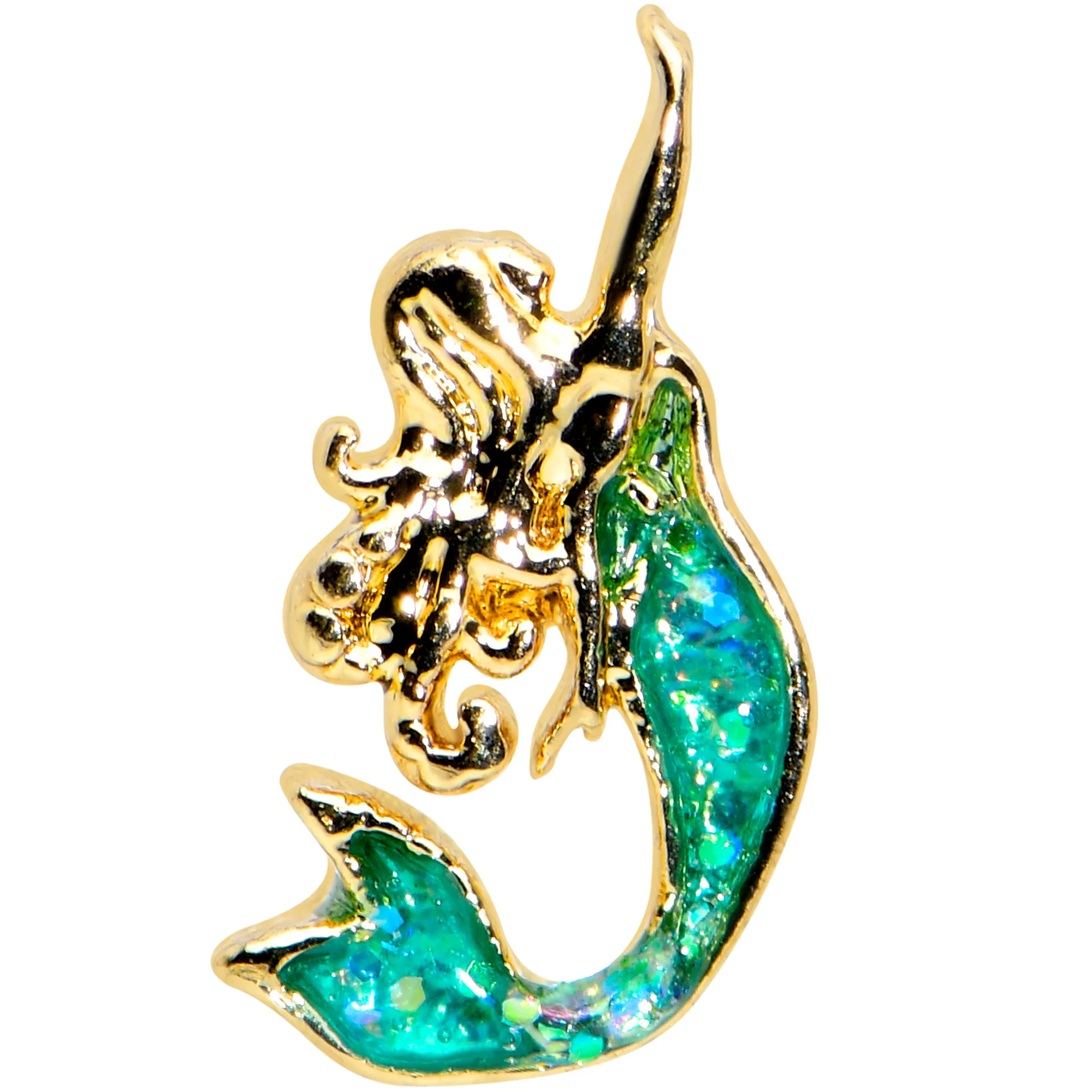 20G 1/4 Green Faux Opal Curvy Mermaid Nose Bone - Image 2