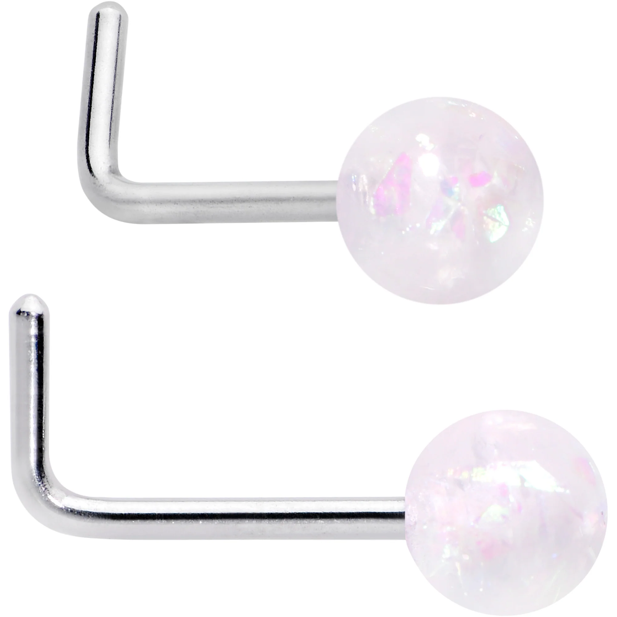20G 1/4 Green Gem Green Aurora Faux Opal Pack L Shape Nose Ring Set of 6 - Image 2