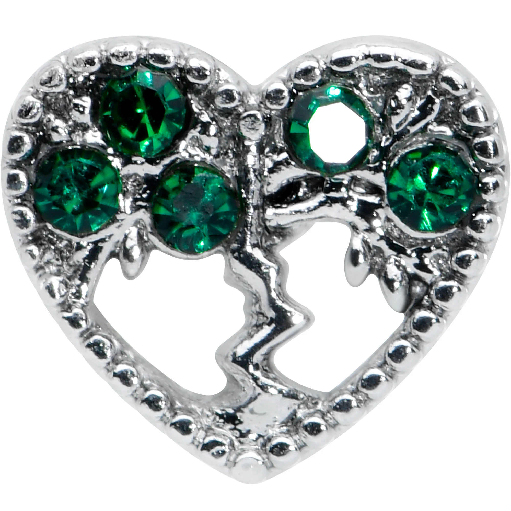 20G 1/4 Green Gem Heart Tree Valentine Nose Bone - Image 2
