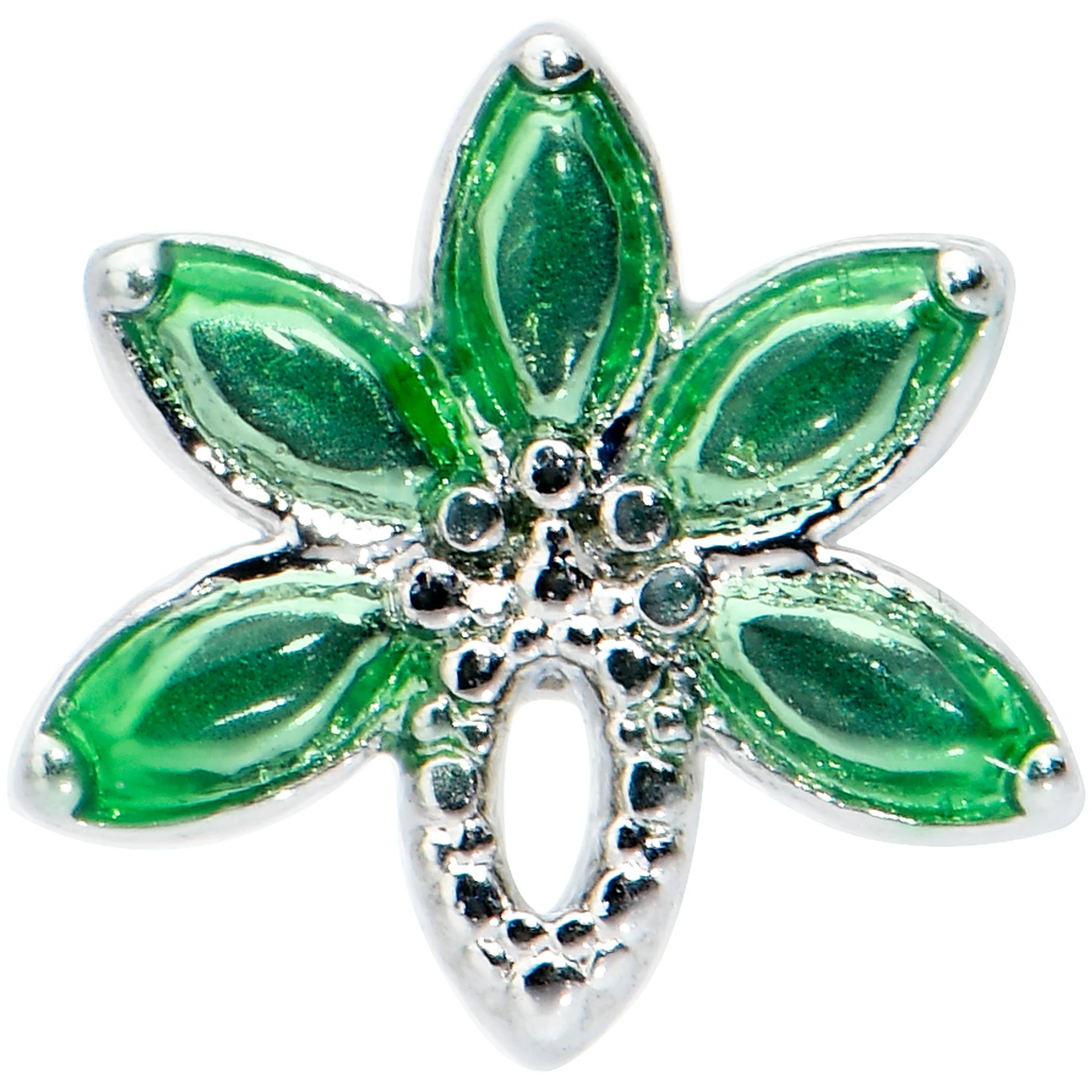 20G 1/4 Green Gem Loopy Pot Leaf L Shape Nose Ring - Image 2
