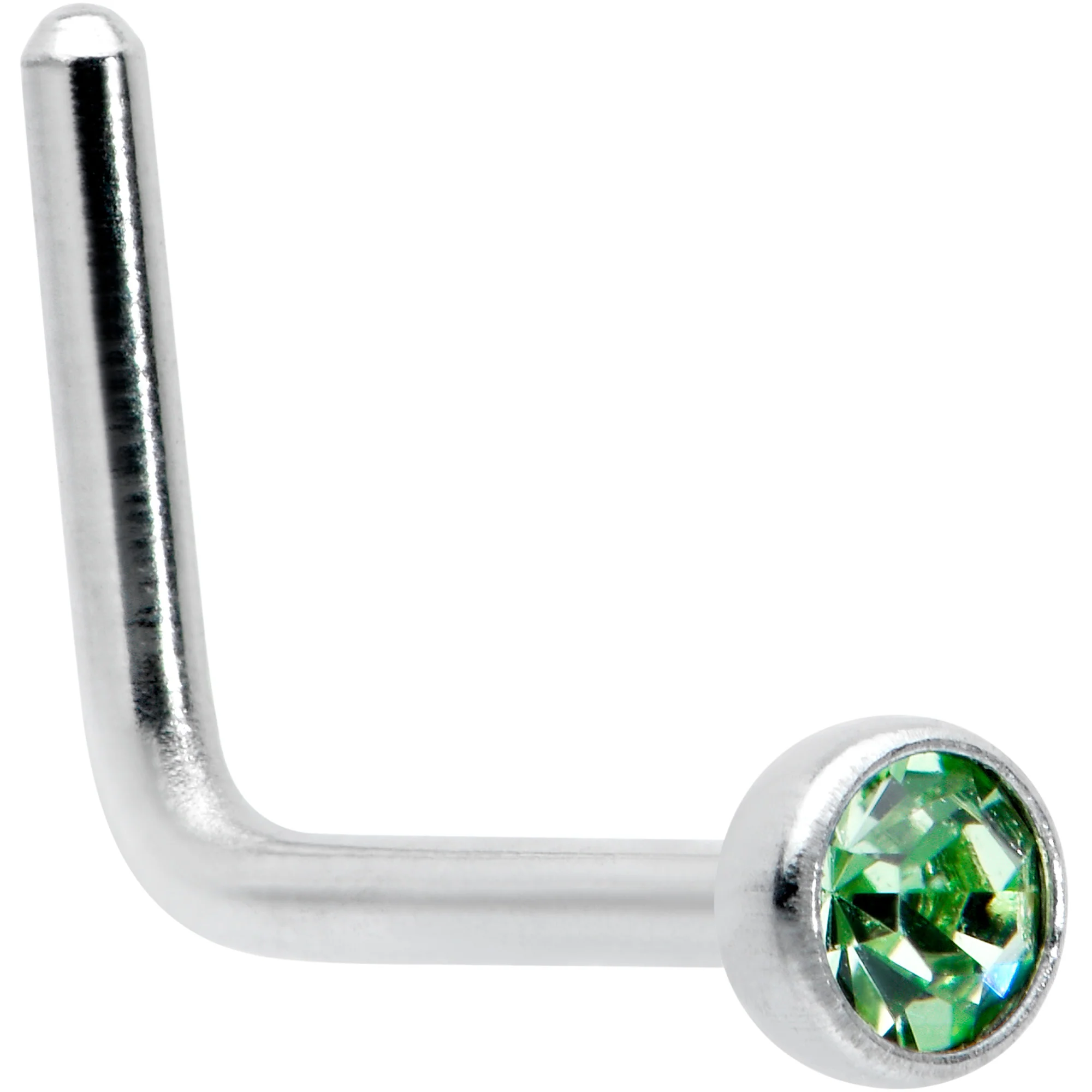 20G 1/4 Green Gem Press Fit L Shape Nose Ring