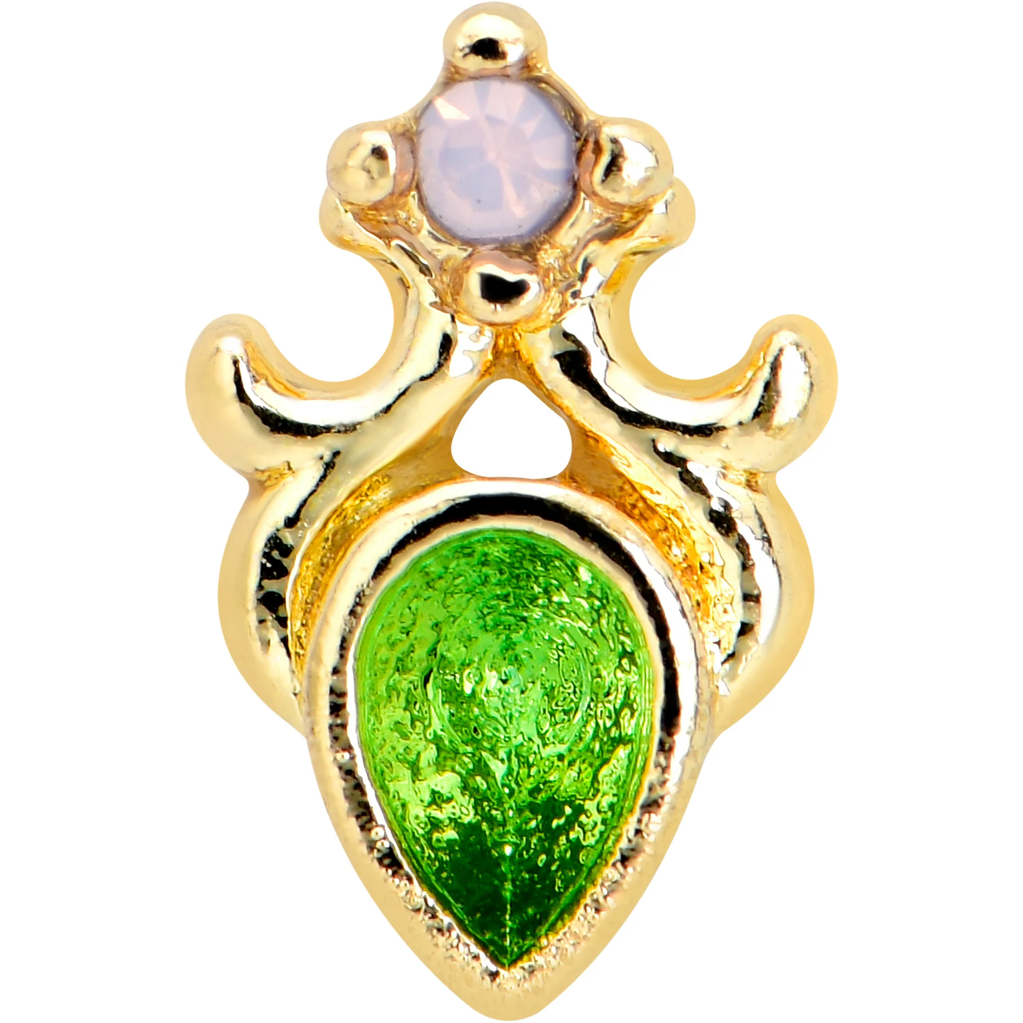20G 1/4 Green Gem Shades of Spring Golden Nose Bone - Image 2