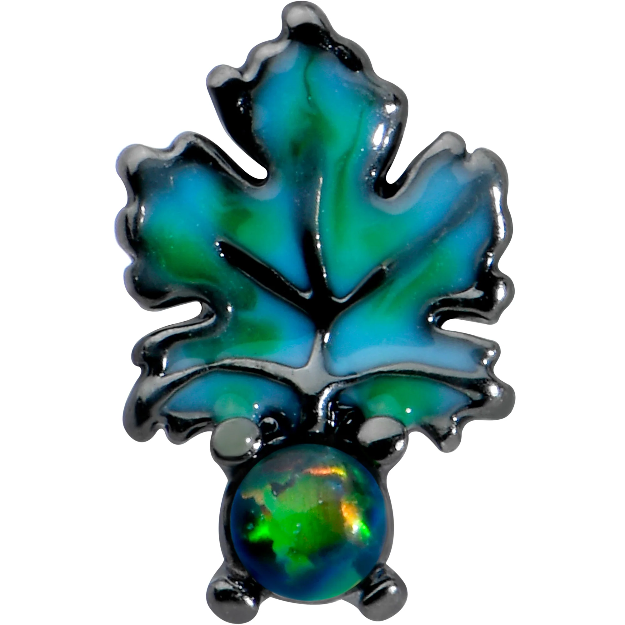 20G 1/4 Green Synthetic Opal Fall Leaf Nose Bone - Image 2
