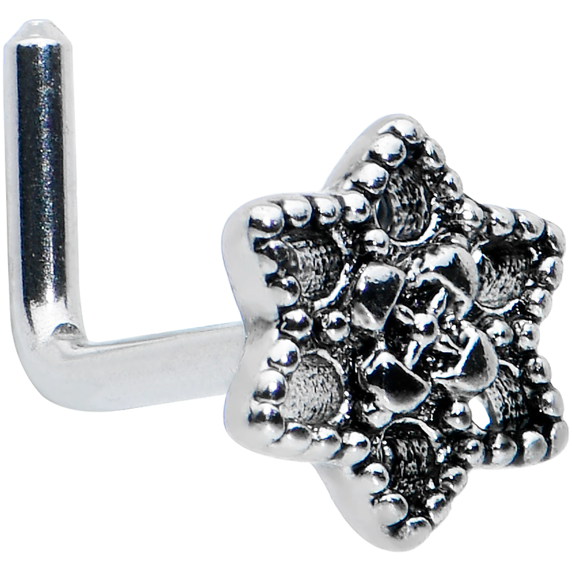 20G 1/4 Hexagram Center Flower L Shape Nose Ring