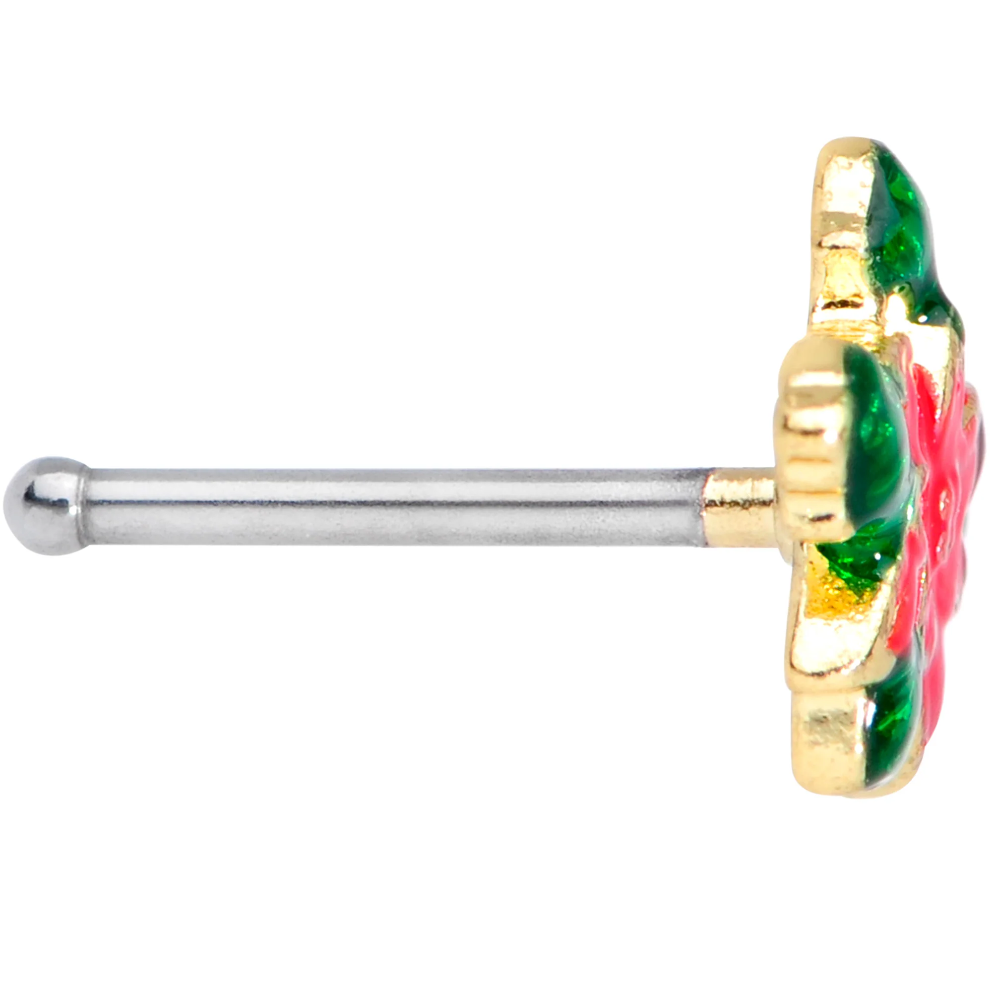20G 1/4 Holiday Poinsettia Christmas Nose Bone - Image 5