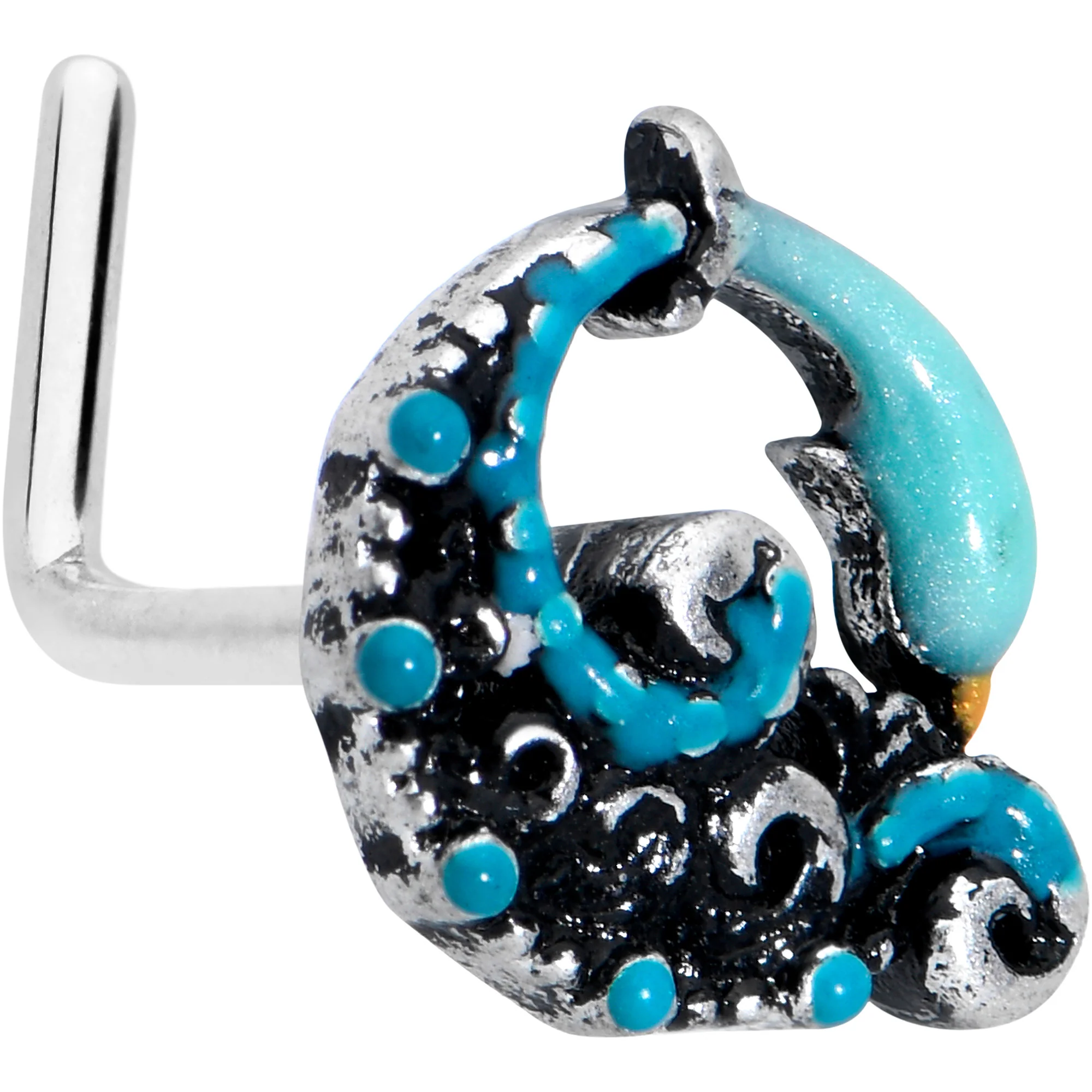 20G 1/4 Leaping Blue Dolphin L Shape Nose Ring