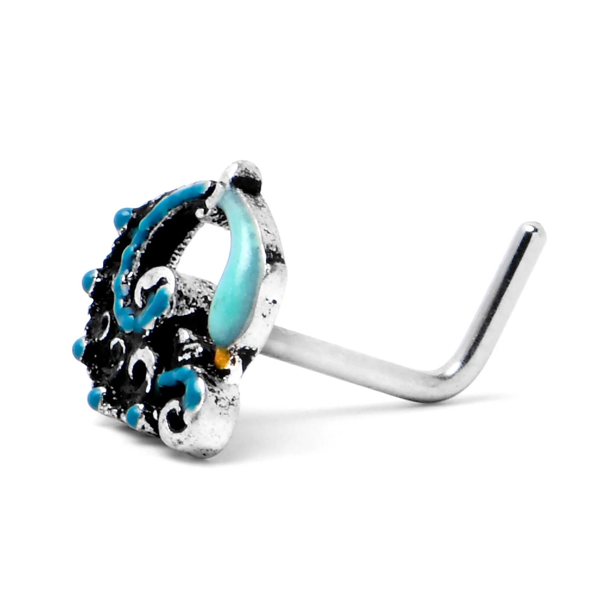 20G 1/4 Leaping Blue Dolphin L Shape Nose Ring - Image 5