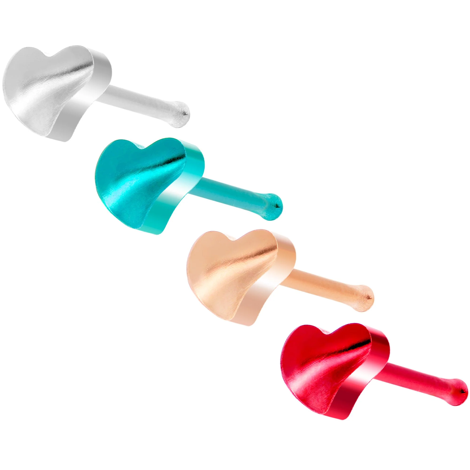 20G 1/4 Multi Tone Valentines Day Heart Nose Bone 4 Pack Set - Image 3
