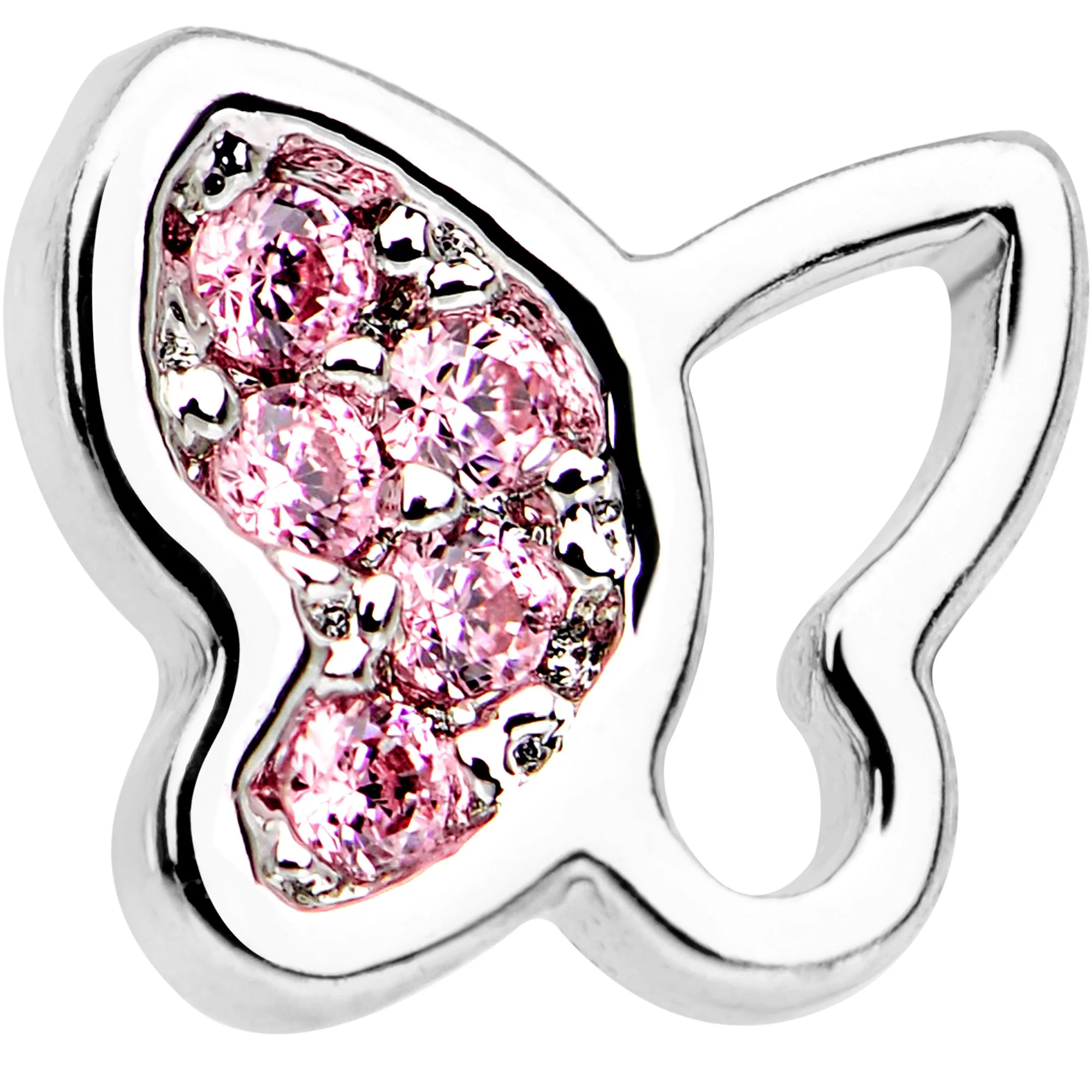 20G 1/4 Pink CZ Gem Butterfly L Shaped Nose Ring - Image 2