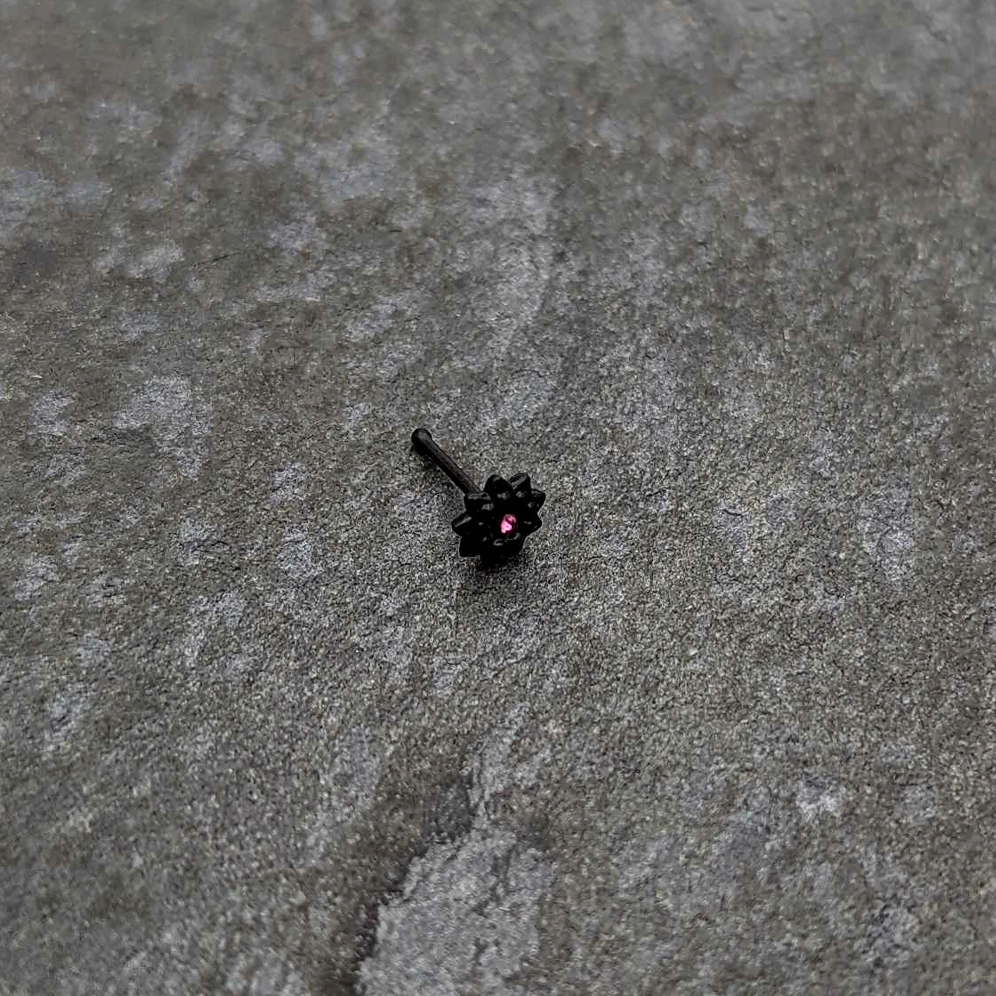 20G 1/4 Pink Gem Black Starry Flower Halloween Nose Bone - Image 5