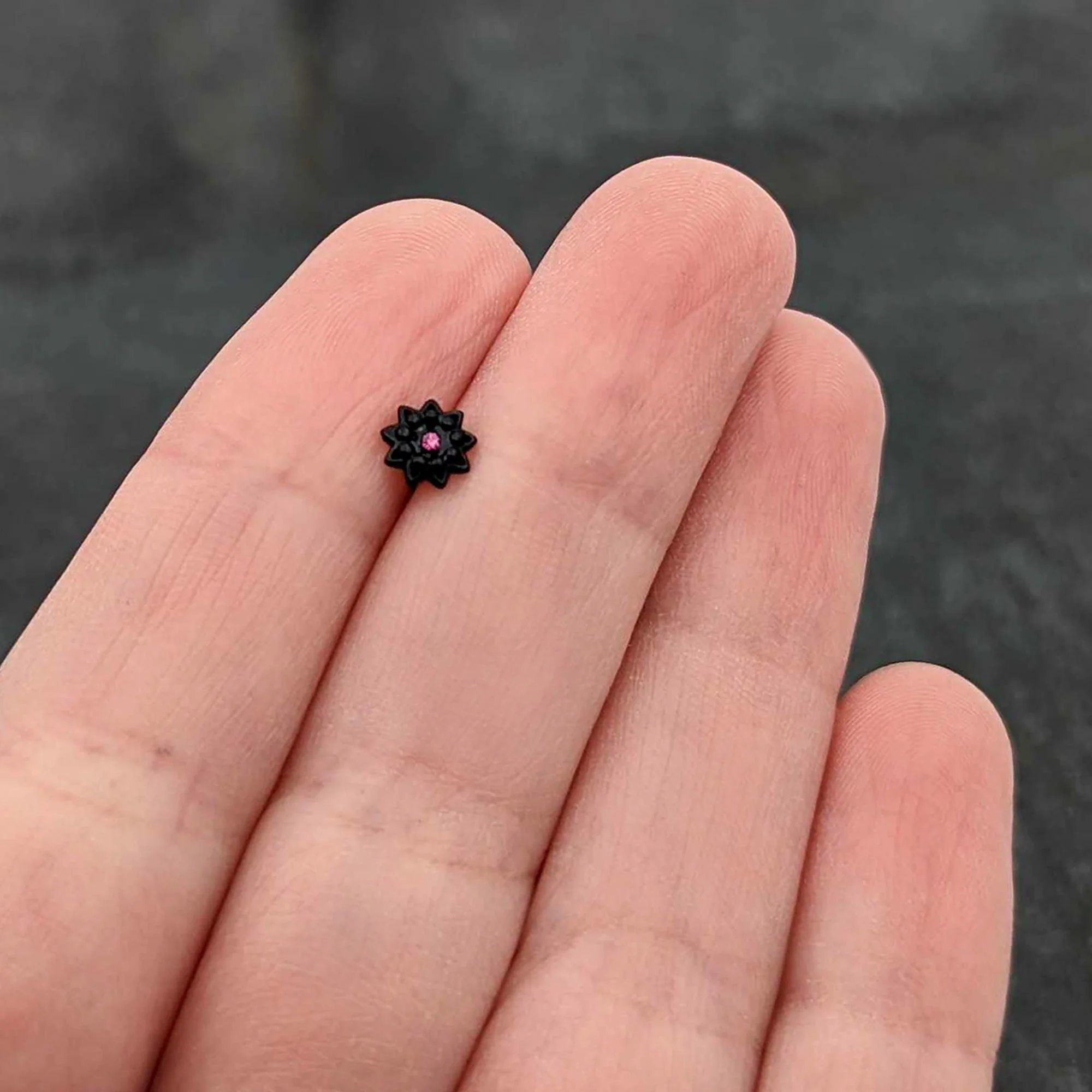 20G 1/4 Pink Gem Black Starry Flower Halloween Nose Bone - Image 7
