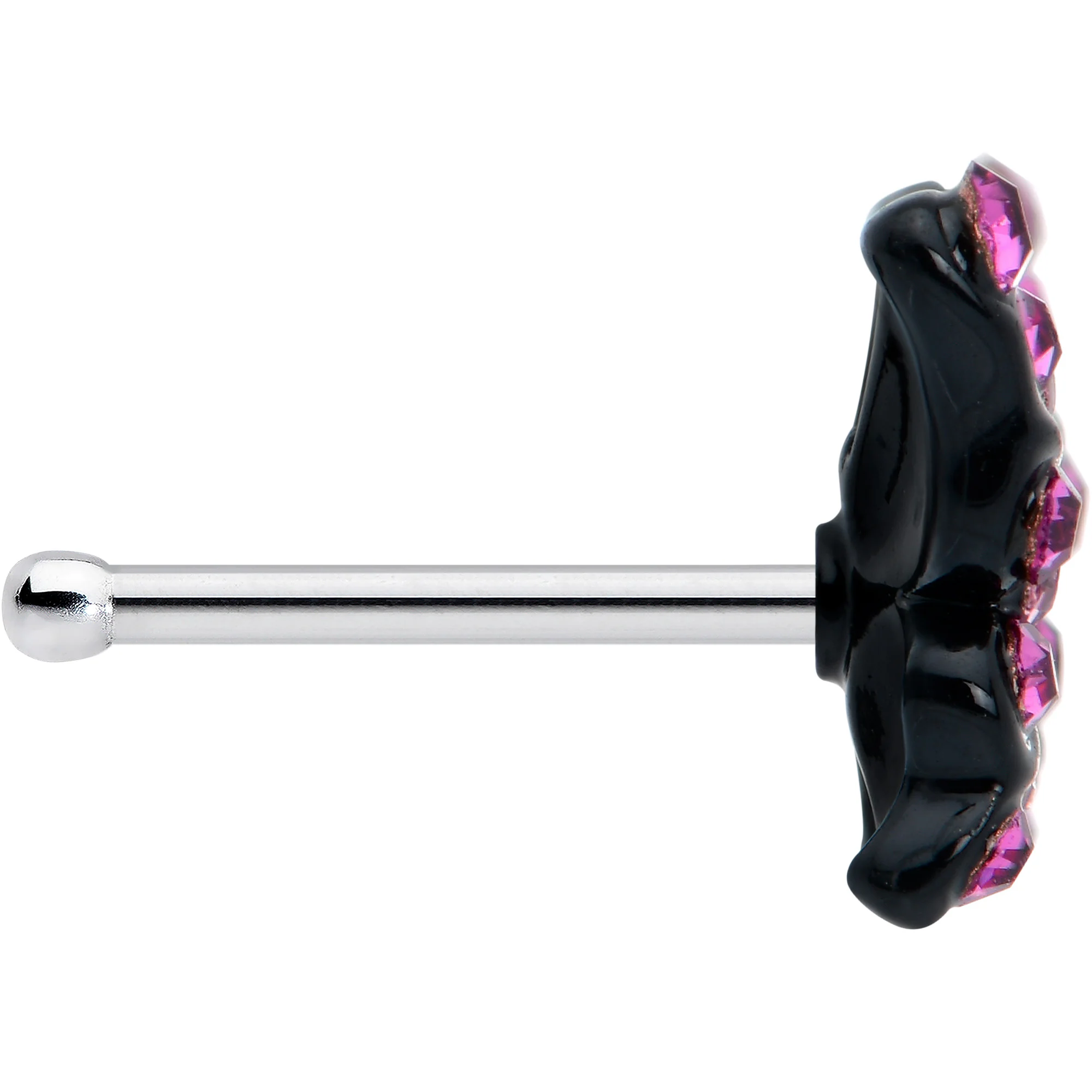 20G 1/4 Pink Gem Midnight Black Butterfly Nose Bone - Image 3