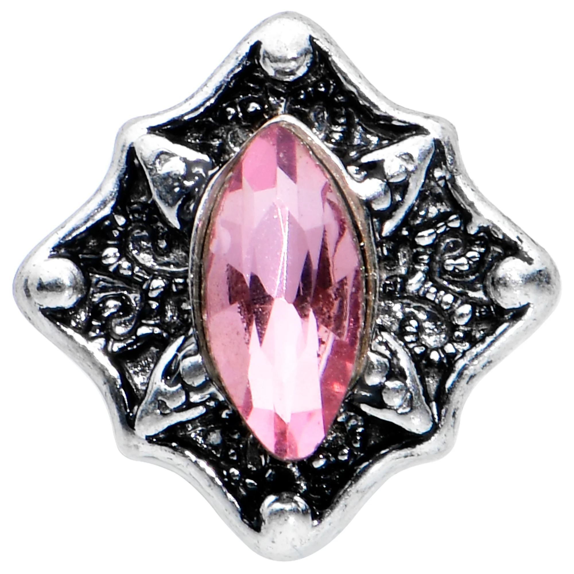 20G 1/4 Pink Gem Rhombus Retro Nose Bone - Image 2