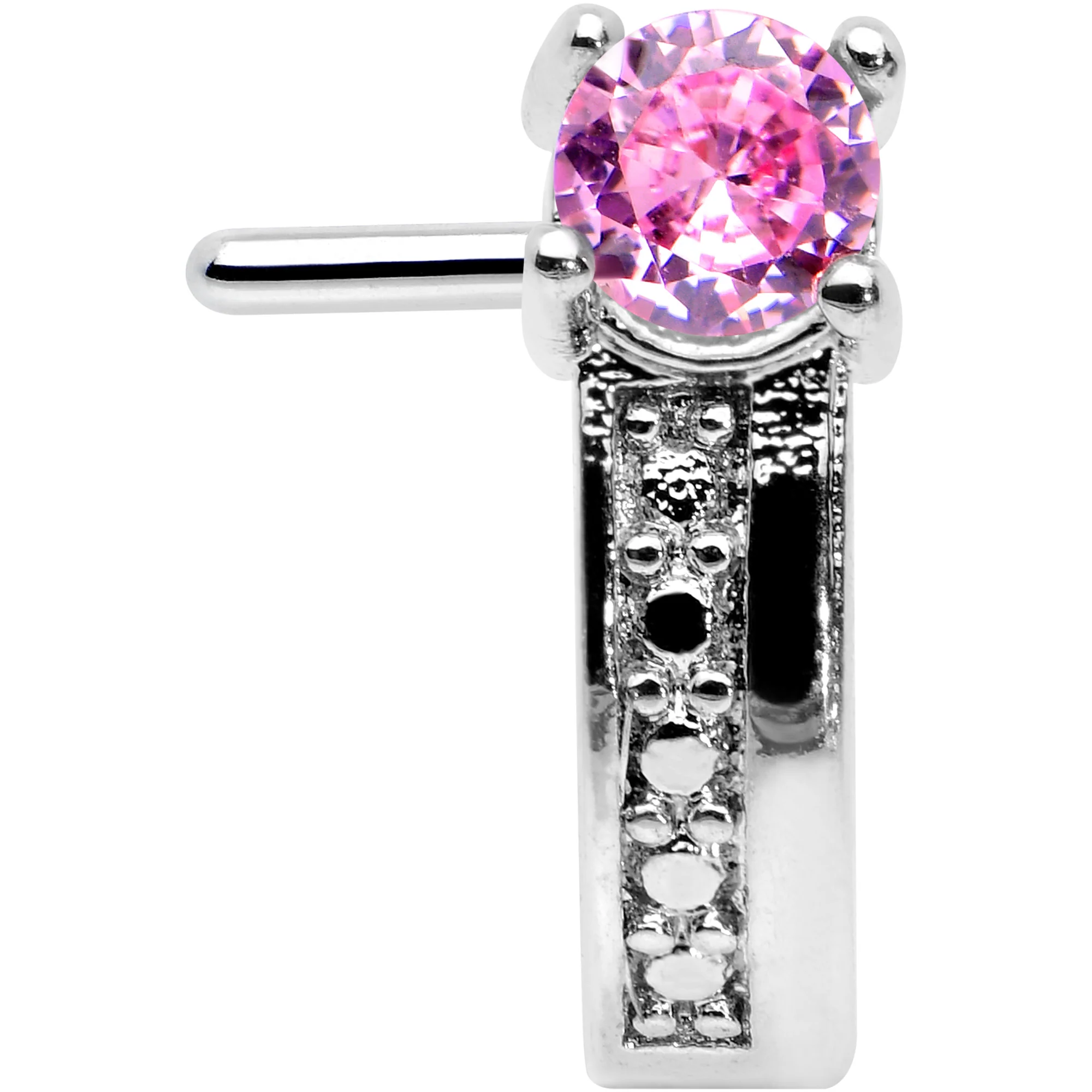 20G 1/4 Pink Gem Texture Glam Faux Hoop L Shape Nose Ring - Image 2
