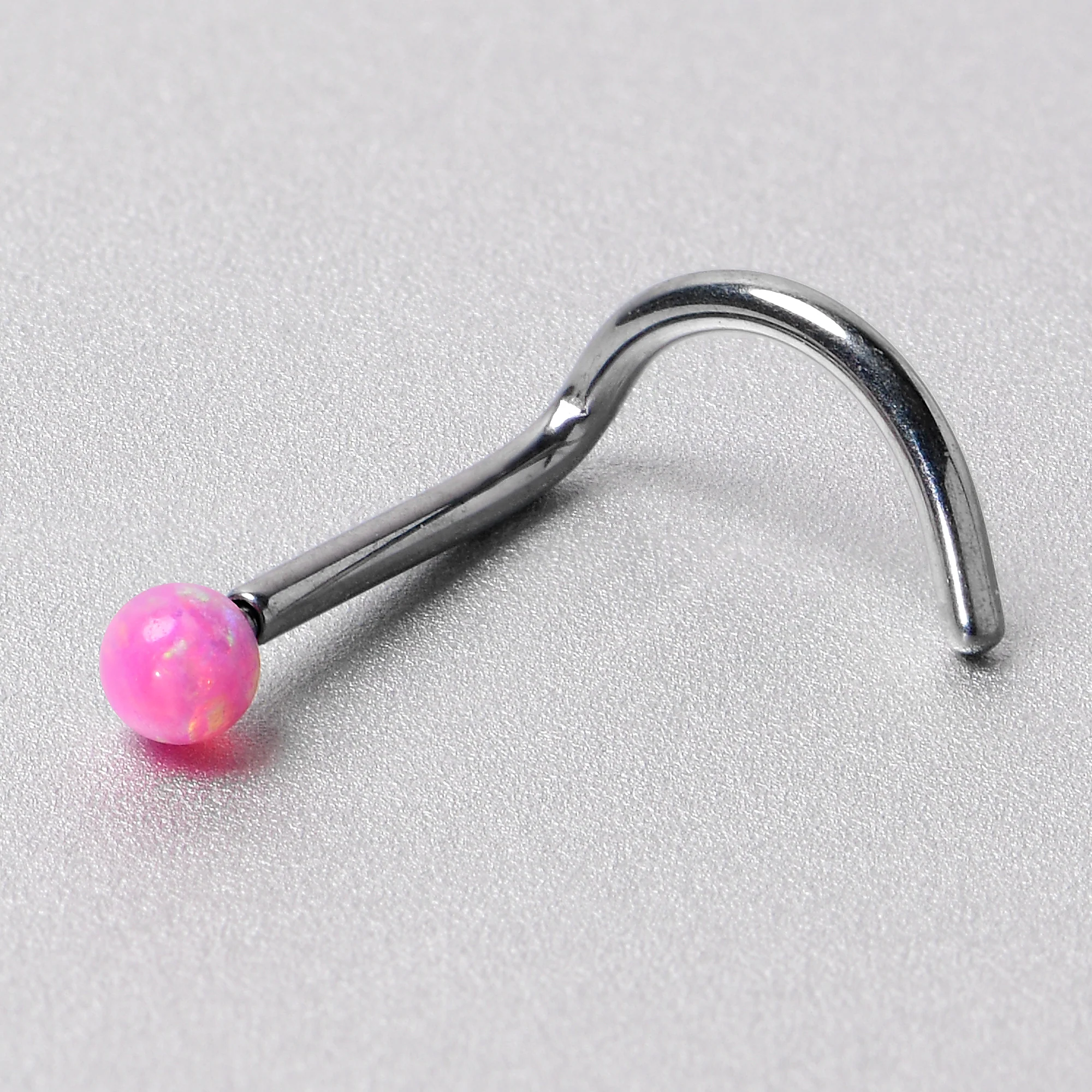 20G 1/4 Pink Synth Opal G23 Titanium Threadless Left Nose Screw - Image 6