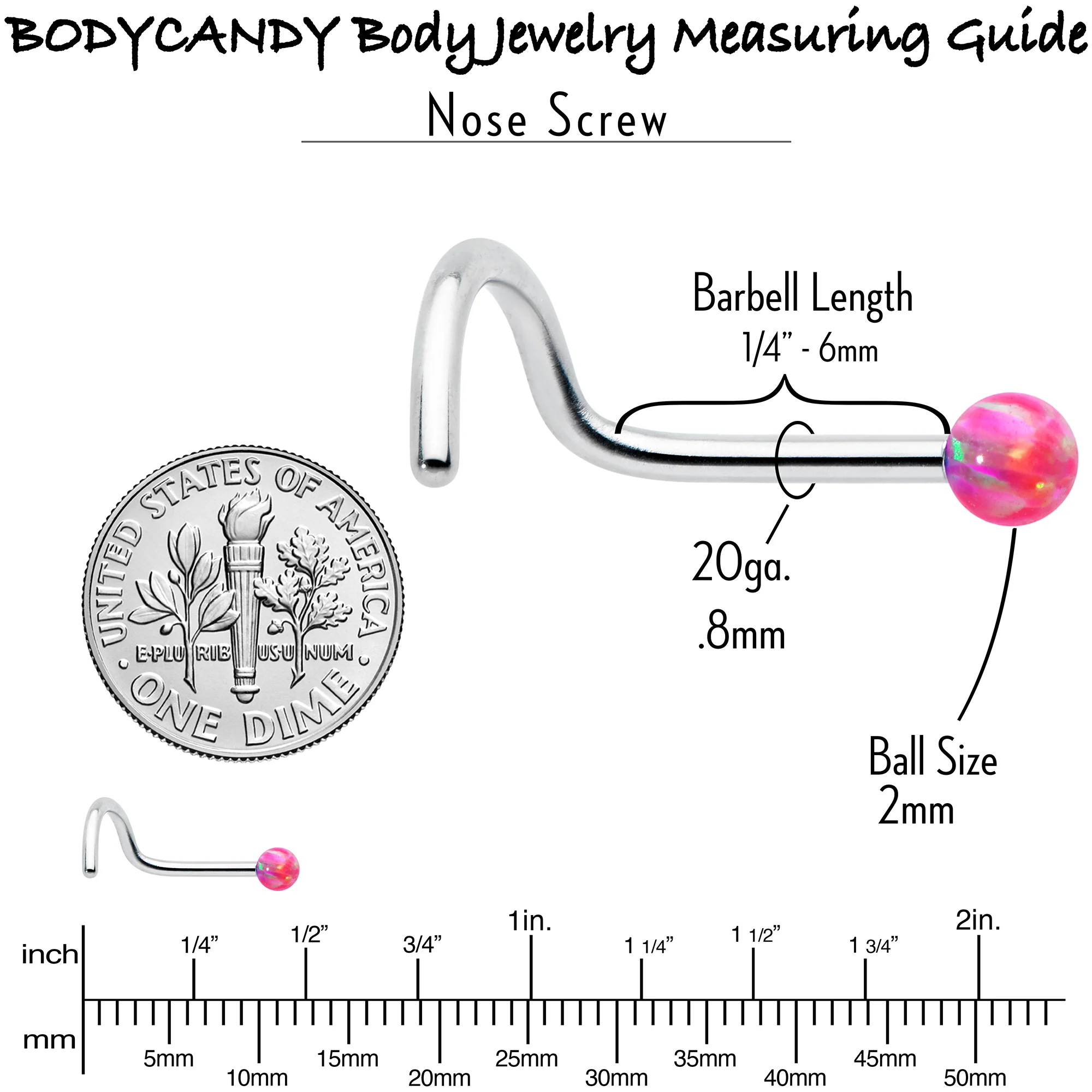 20G 1/4 Pink Synth Opal G23 Titanium Threadless Left Nose Screw - Image 7