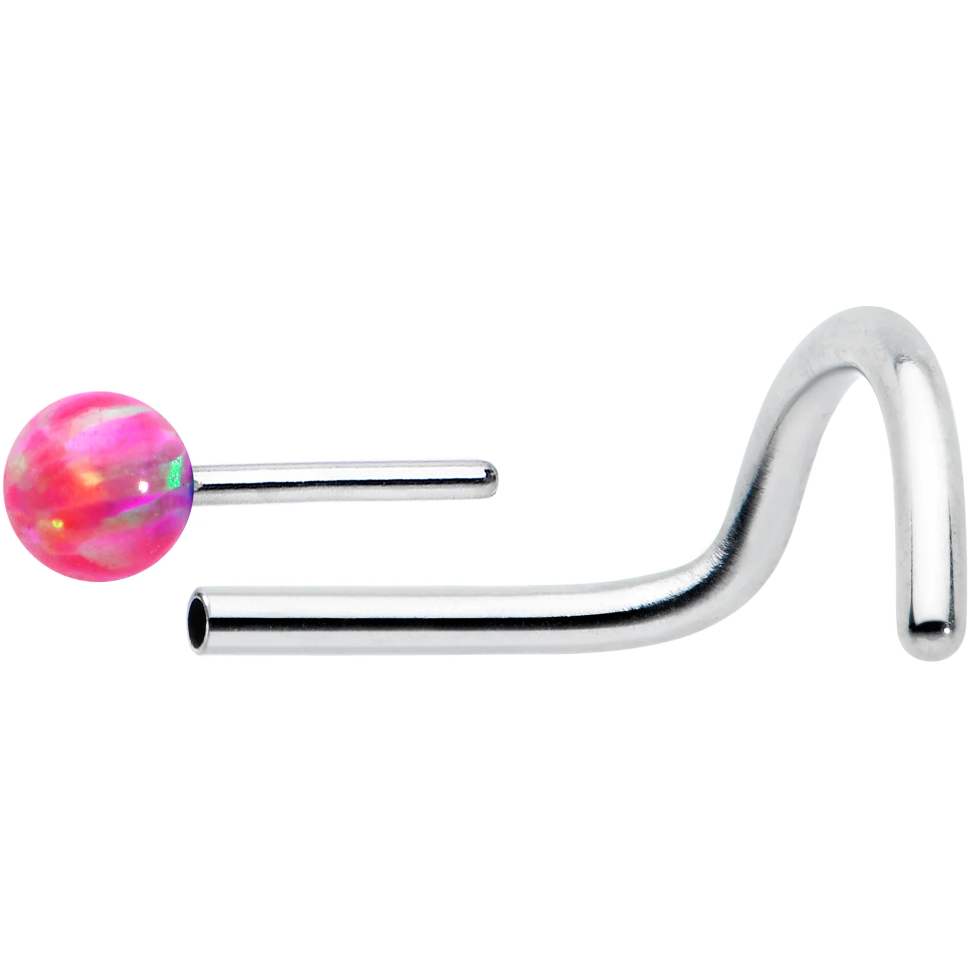 20G 1/4 Pink Synth Opal G23 Titanium Threadless Left Nose Screw - Image 8