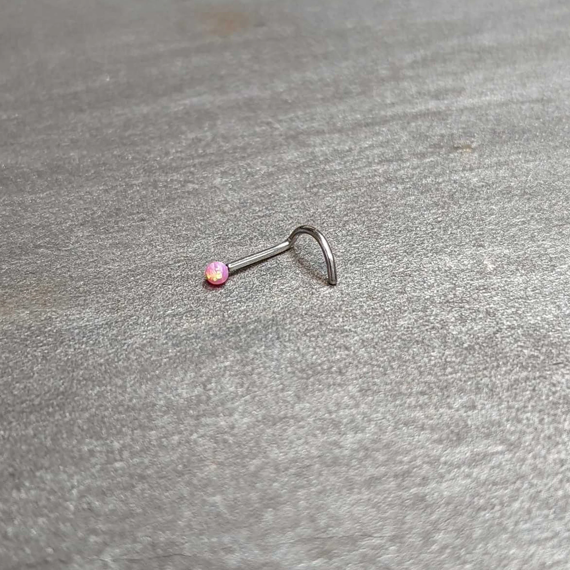 20G 1/4 Pink Synth Opal G23 Titanium Threadless Left Nose Screw - Image 9