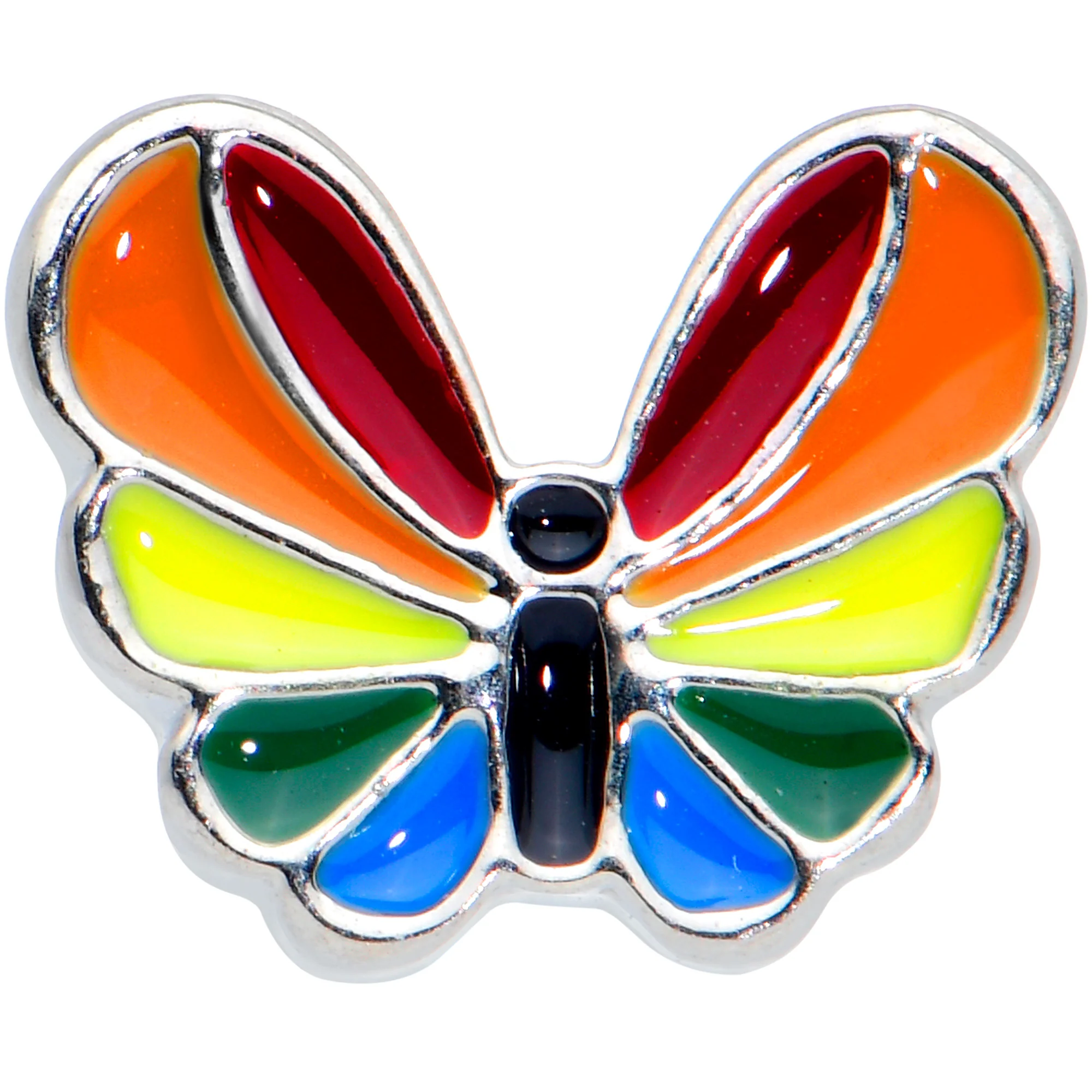 20G 1/4 Pride Rainbow Stripes Butterfly Nose Bone - Image 2