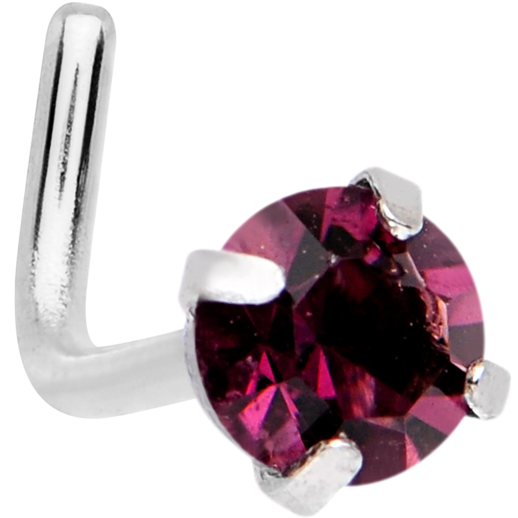 20G 1/4 Purple 3mm CZ Gem Steel L-Shape Nose Ring - Image 2