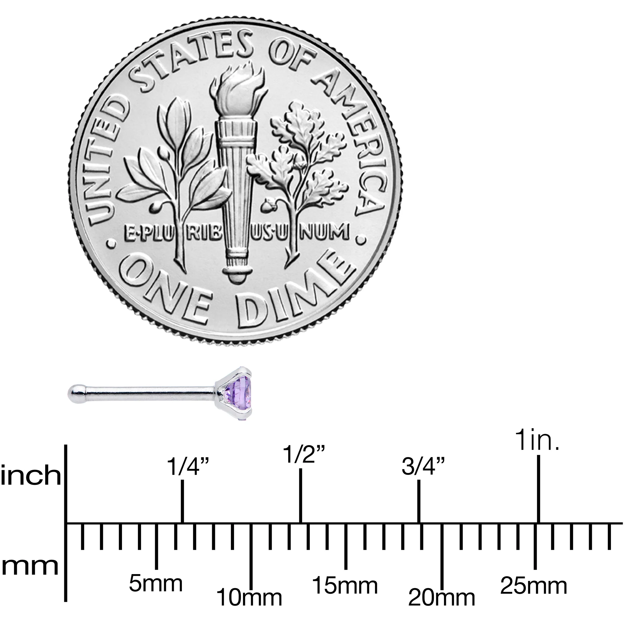 20G 1/4 Purple 3mm Gem Nose Bone - Image 4