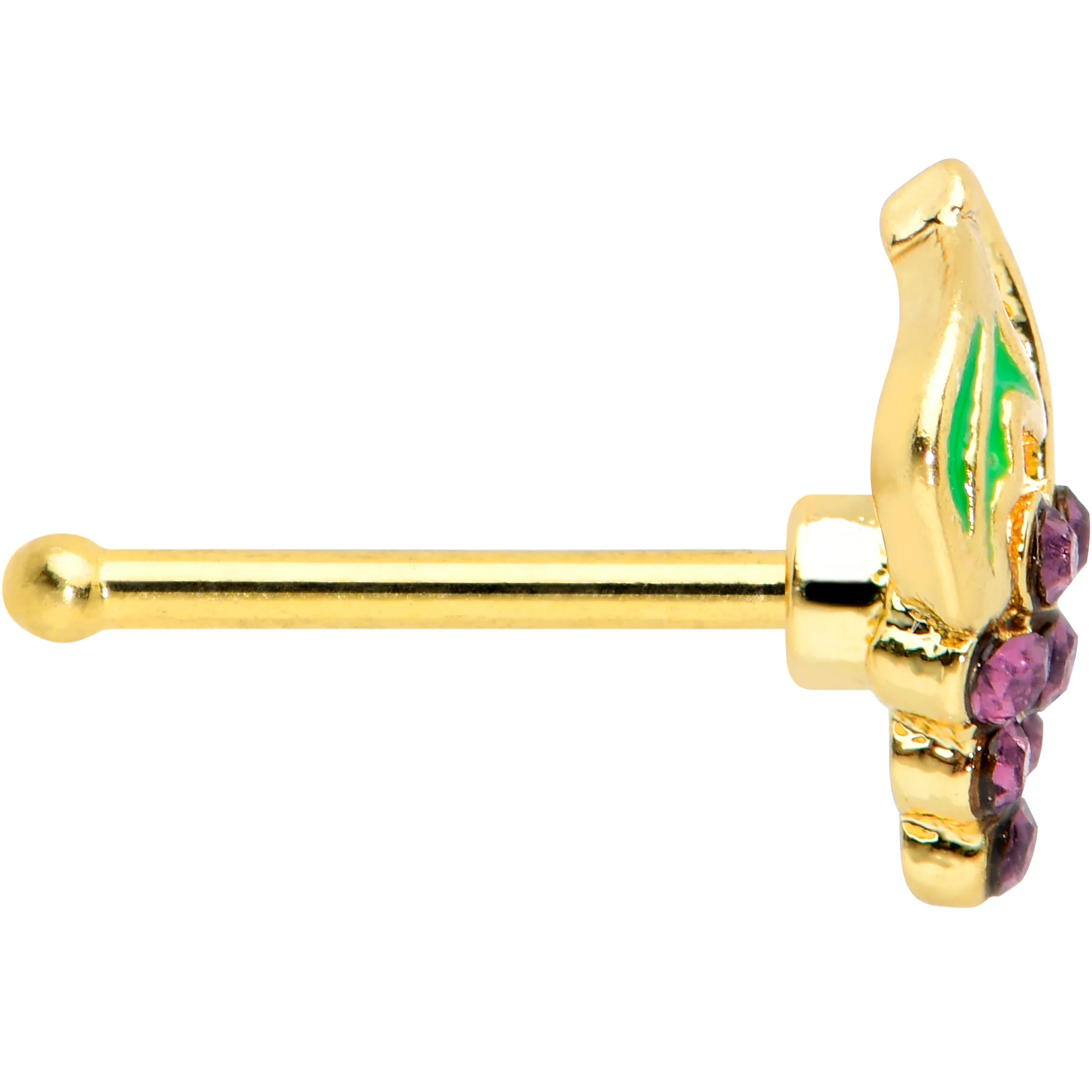 20G 1/4 Purple Gem Gold Tone Tasty Grapes Fruit Nose Bone - Image 3