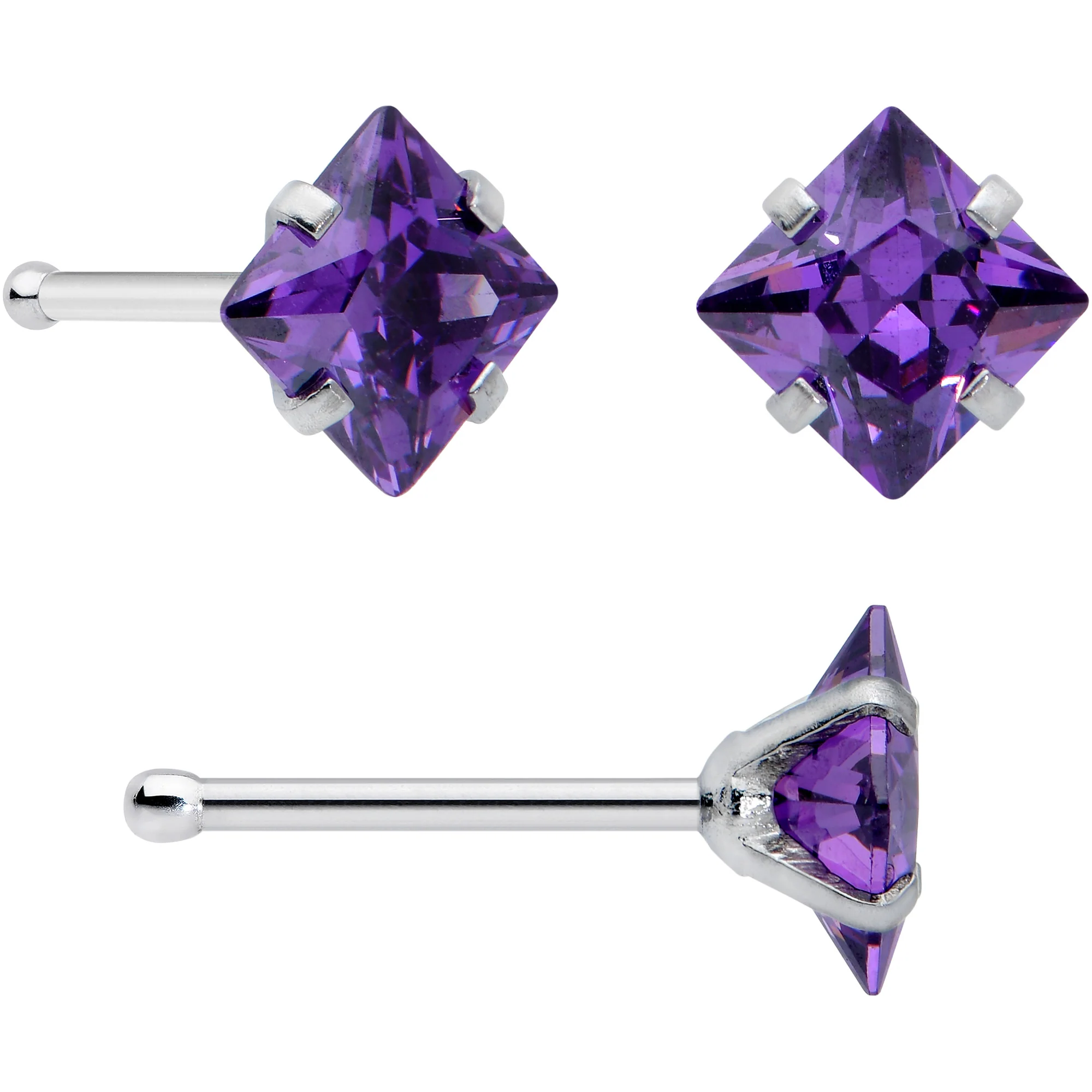 20G 1/4 Purple Gem Square Nose Bone Set of 6 - Image 2