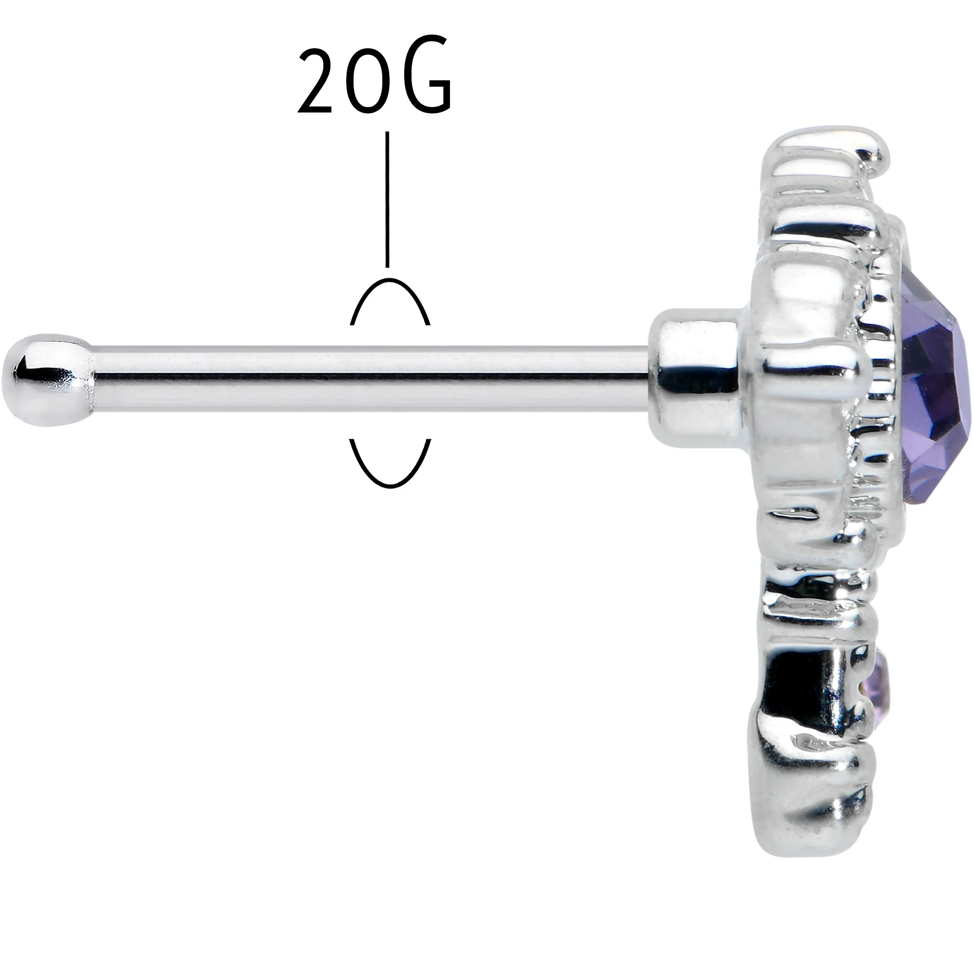 20G 1/4 Purple Gem Unlock My Heart Key Nose Bone - Image 5