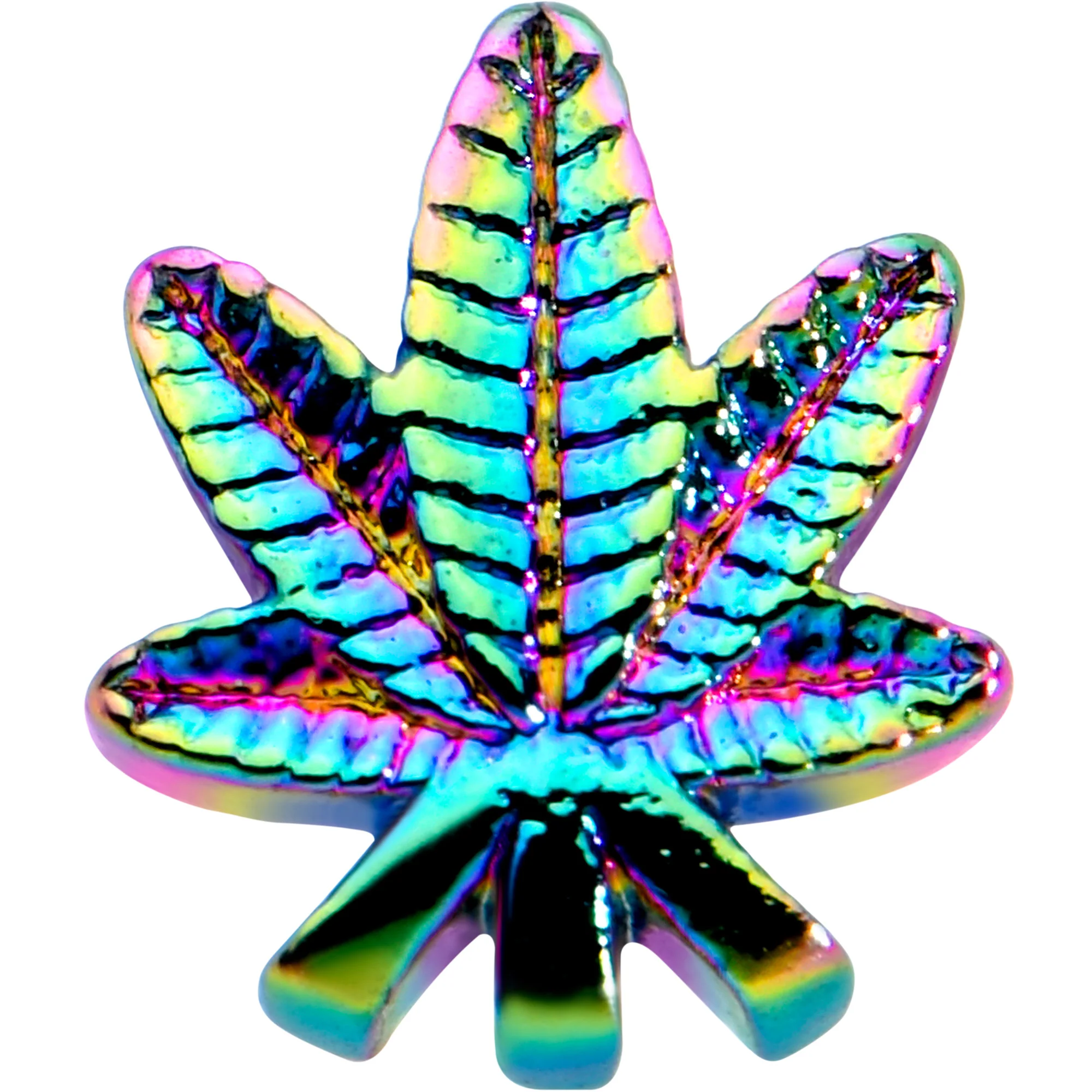 20G 1/4 Rainbow Anodized Texture Pot Leaf L Shape Nose Ring - Image 2