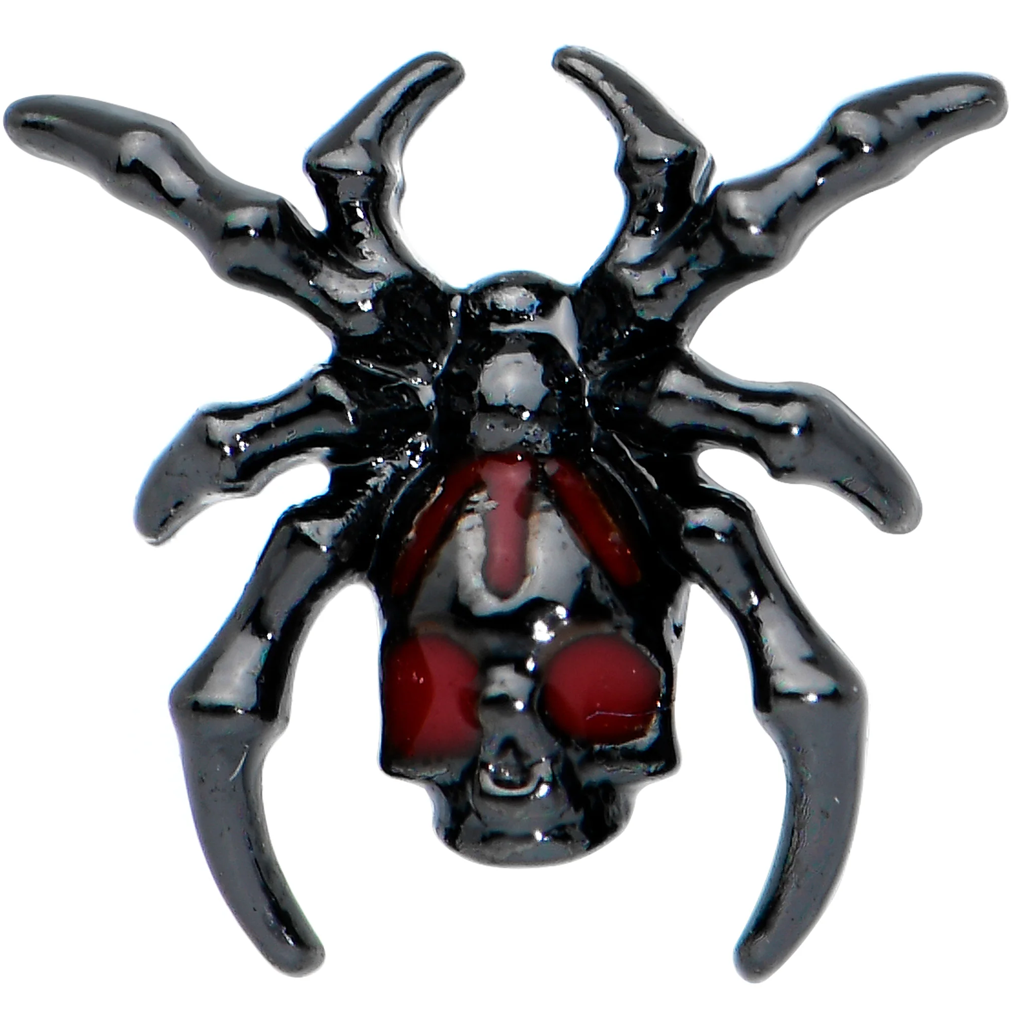 20G 1/4 Red Gem Black Spider Skull Halloween L Shape Nose Ring - Image 2