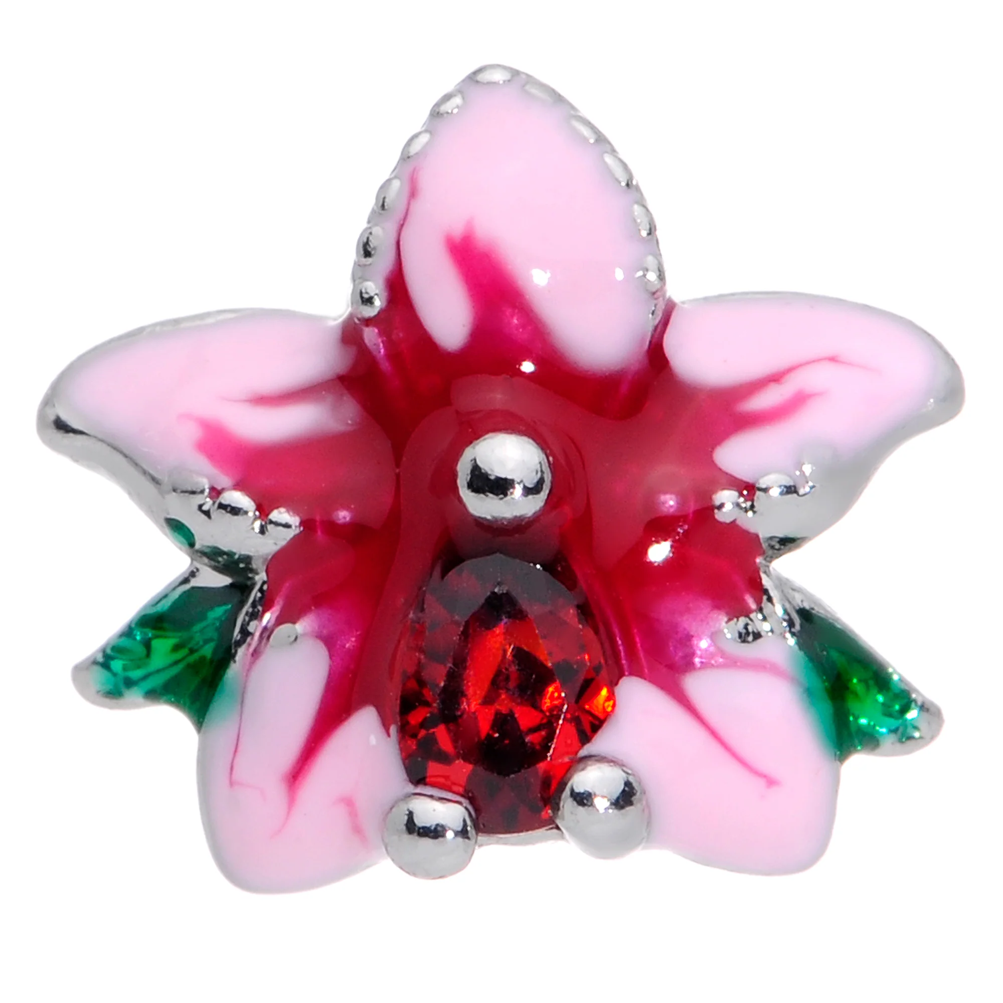 20G 1/4 Red Gem Exotic Flower Nose Bone - Image 2