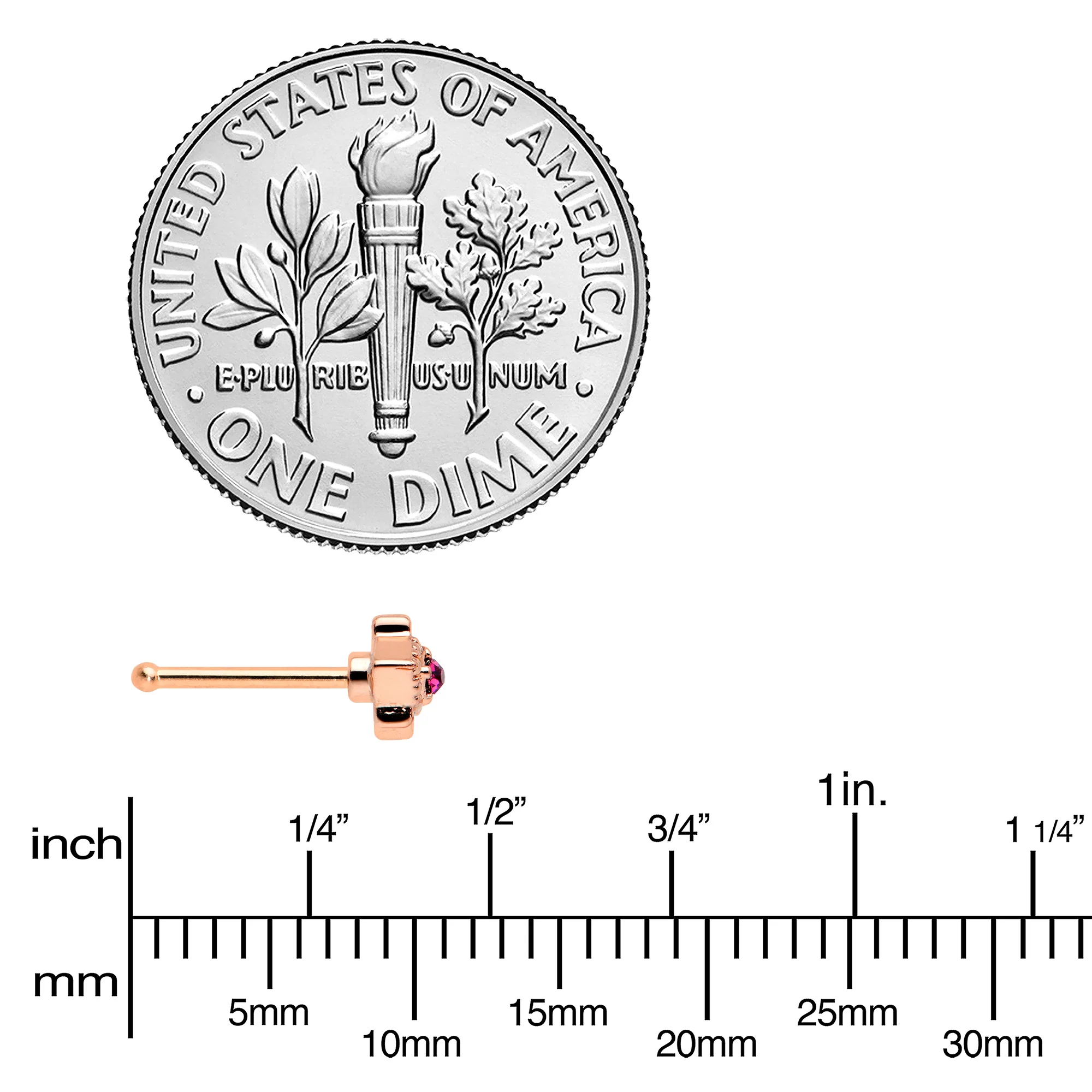 20G 1/4 Red Gem Rose Gold Tone Octogram Star Nose Bone - Image 4