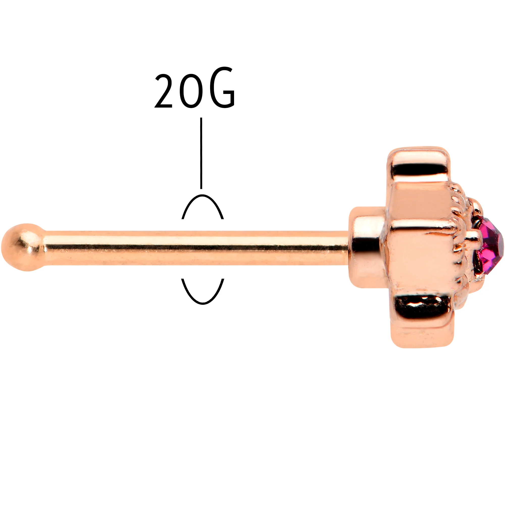 20G 1/4 Red Gem Rose Gold Tone Octogram Star Nose Bone - Image 5