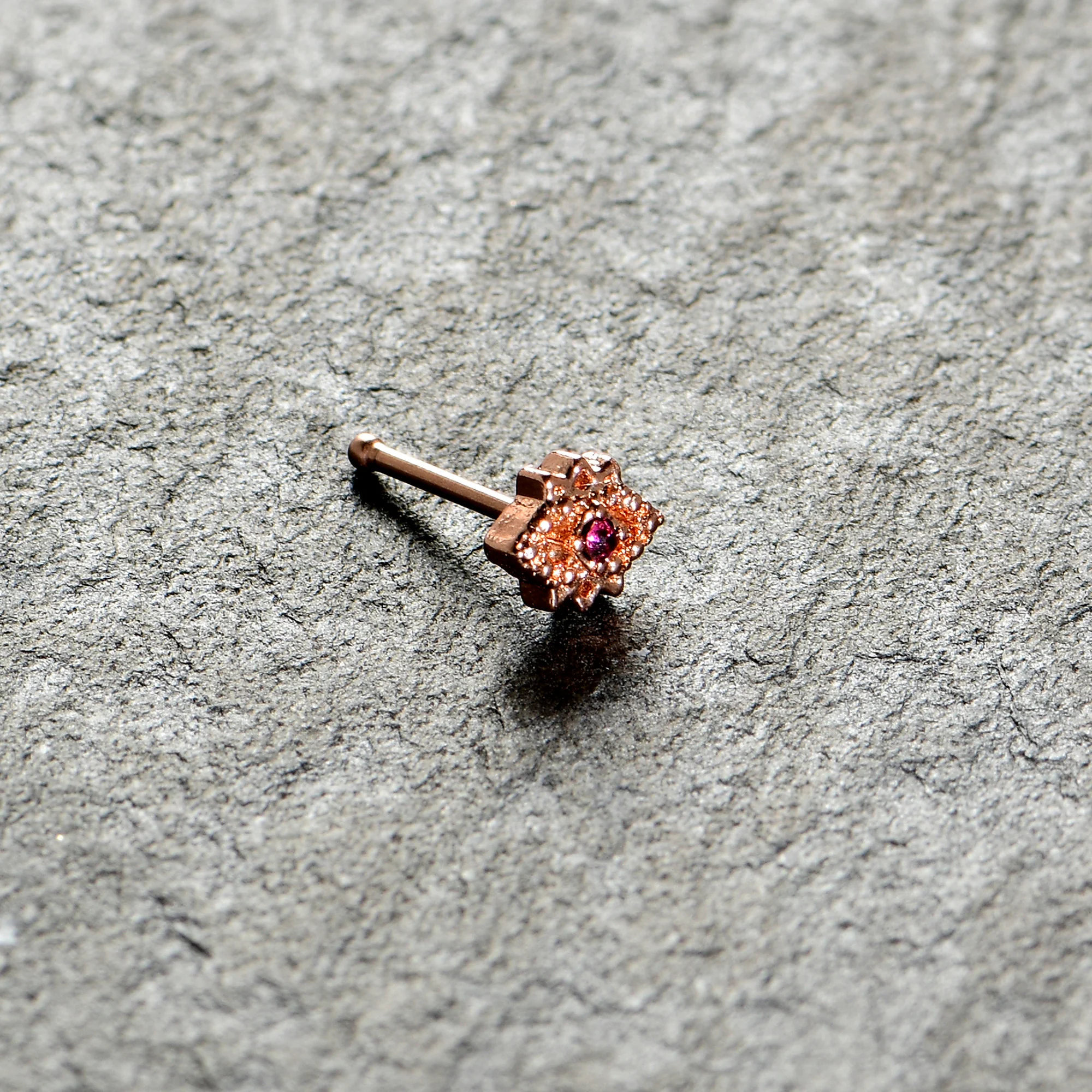 20G 1/4 Red Gem Rose Gold Tone Octogram Star Nose Bone - Image 6