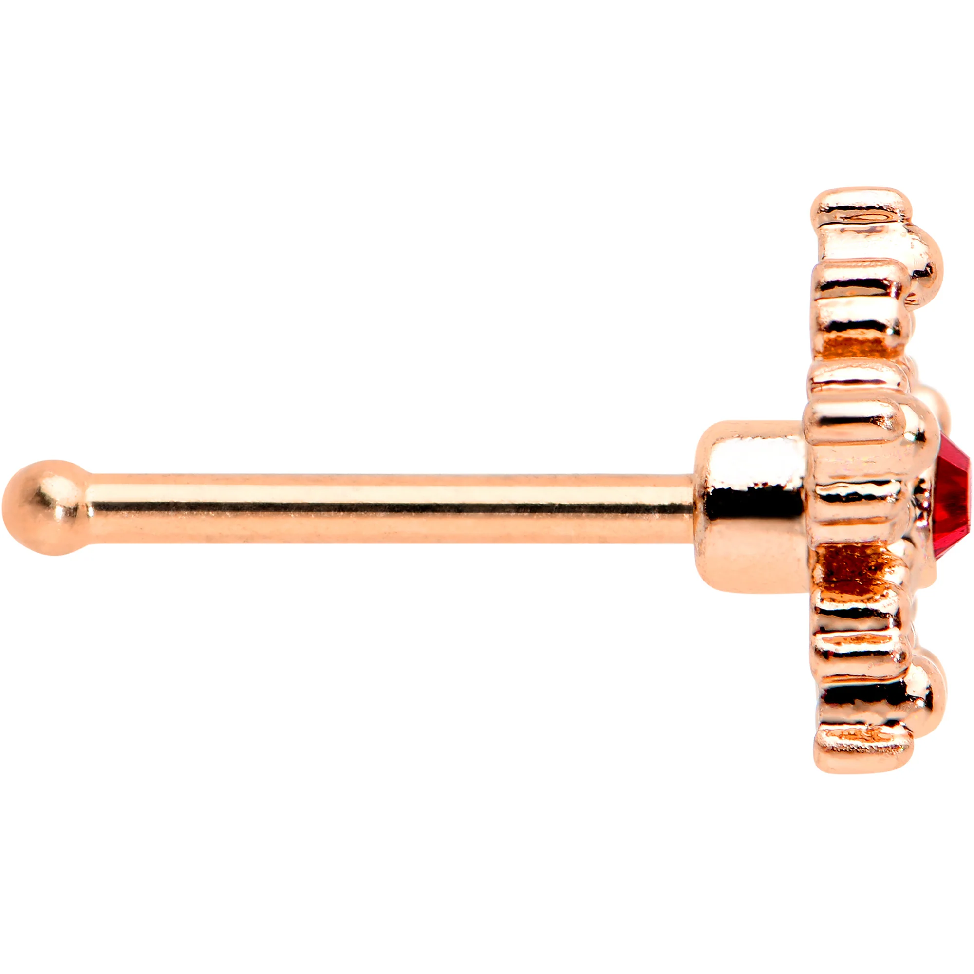 20G 1/4 Red Gem Rose Gold Tone Textured Snowflake Nose Bone - Image 3