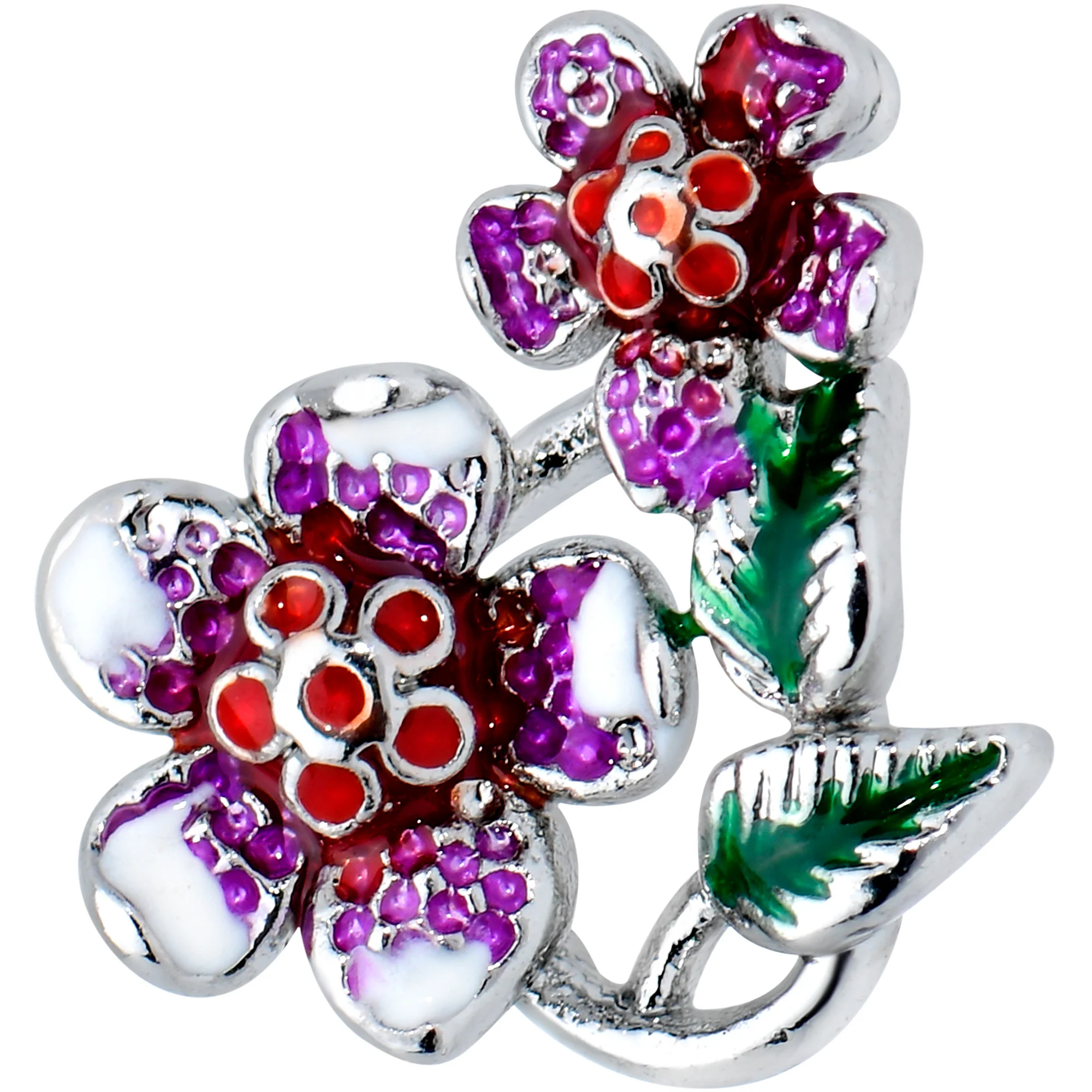 20G 1/4 Red Purple Flower in Flower Nose Bone - Image 2