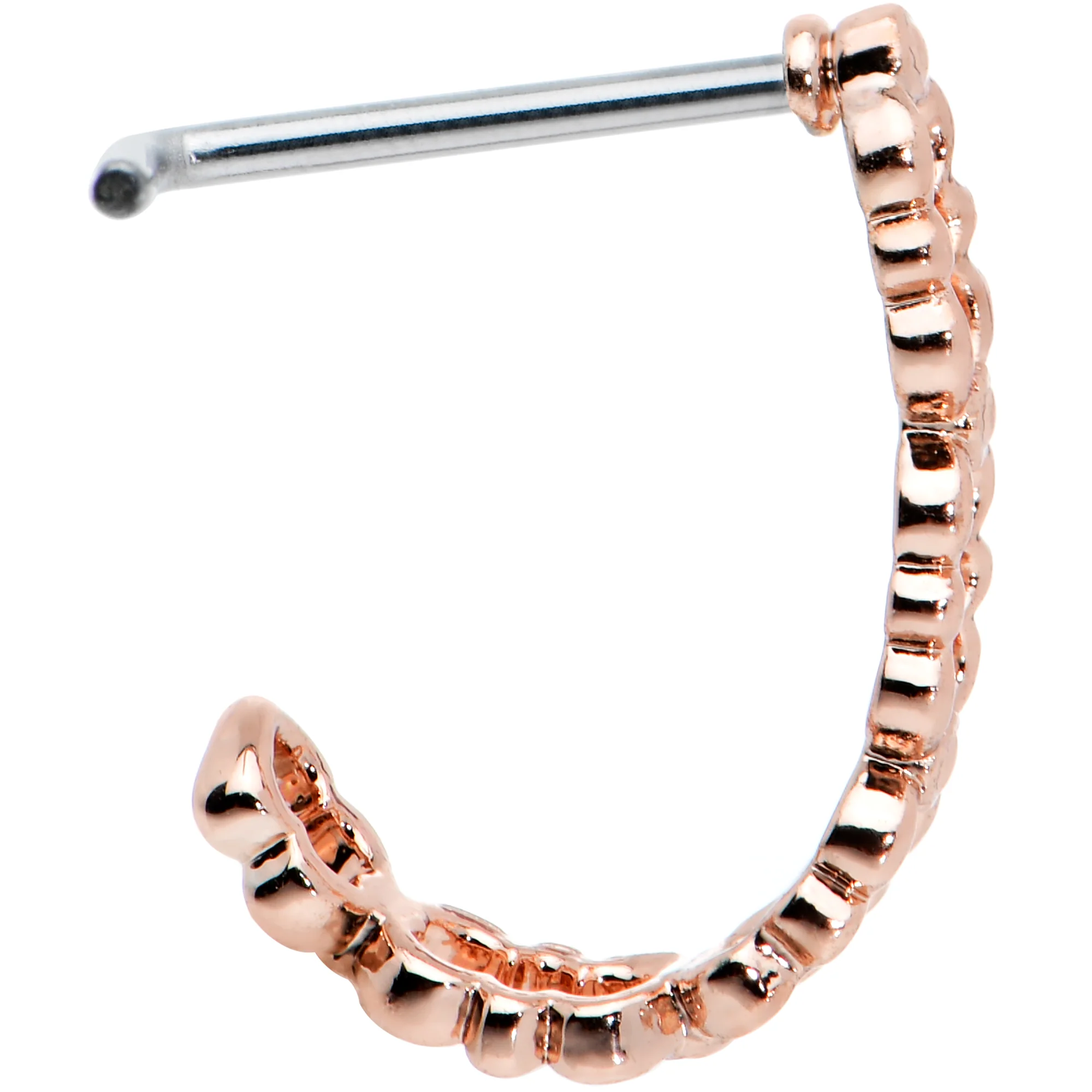 20G 1/4 Rose Gold Tone All Linked Up Faux Hoop L Shape Nose Ring - Image 3
