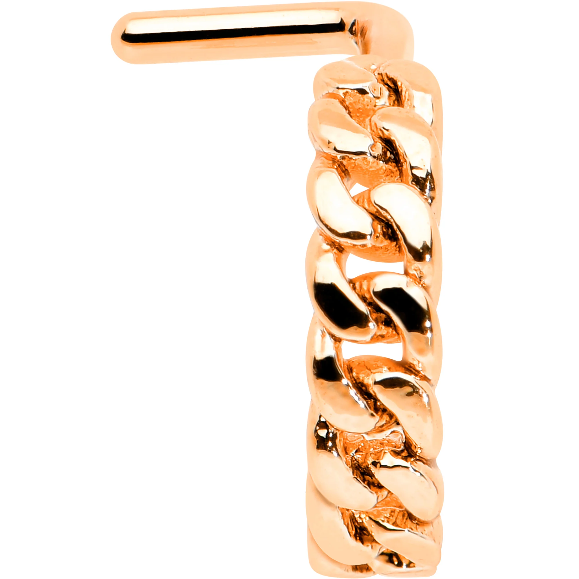 20G 1/4 Rose Gold Tone Loving Links Faux Hoop L Shaped Nose Ring - Image 2