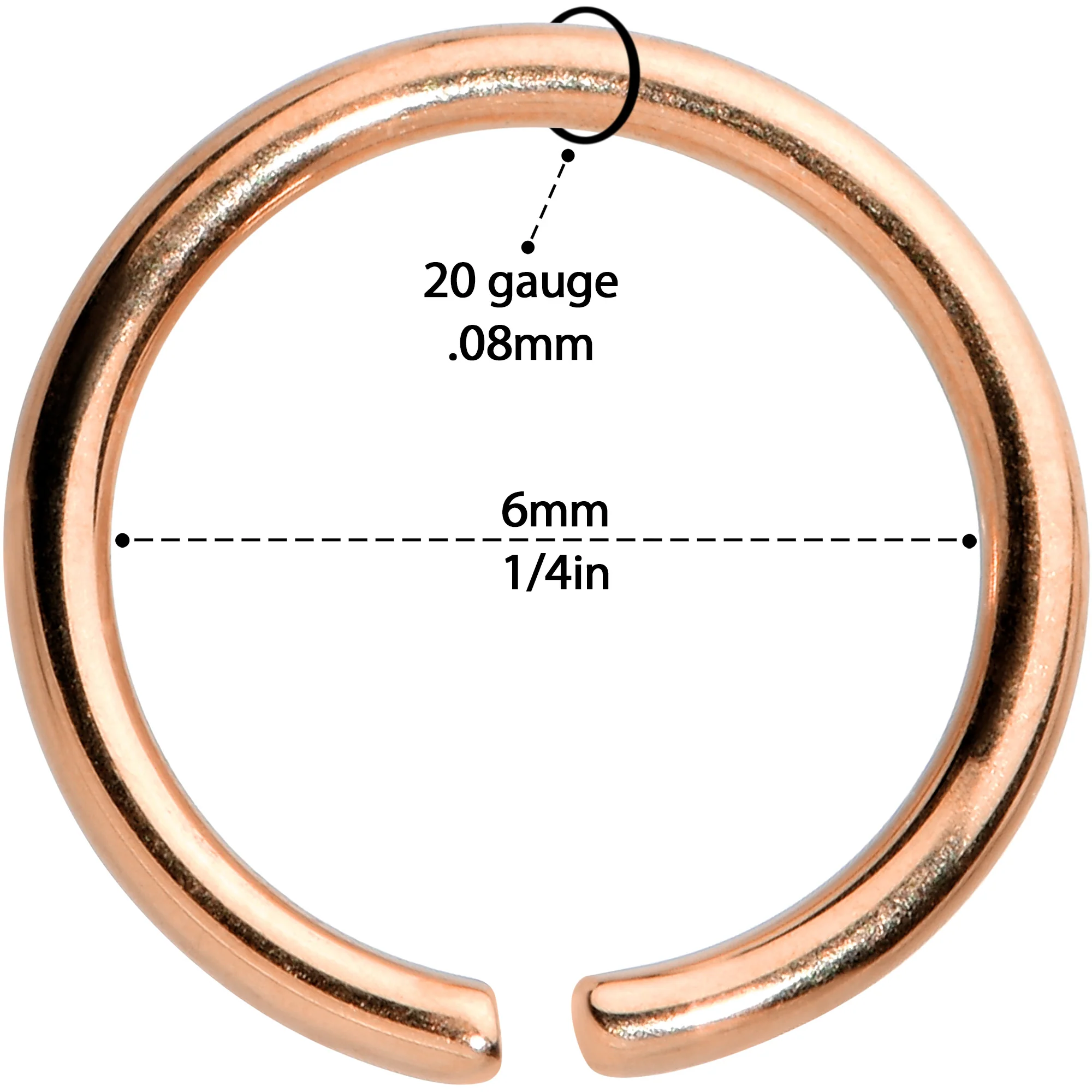 20G 1/4 Rose Gold Tone PVD Grade 23 Titanium Bendable Hoop Ring - Image 3