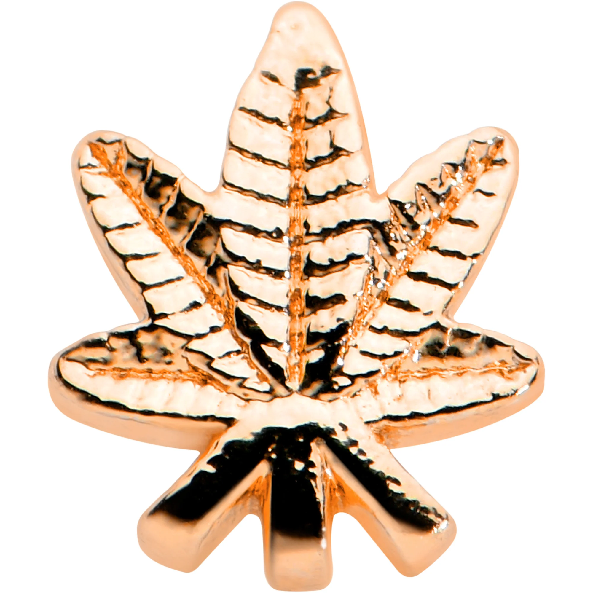 20G 1/4 Rose Gold Tone Texture Pot Leaf L Shape Nose Ring - Image 2