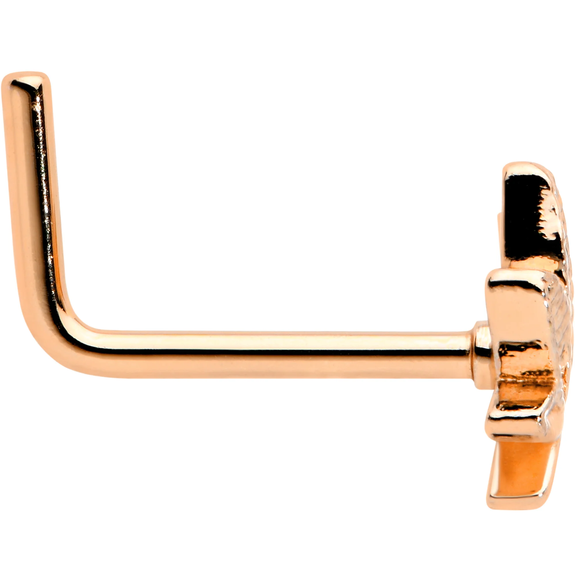 20G 1/4 Rose Gold Tone Texture Pot Leaf L Shape Nose Ring - Image 3