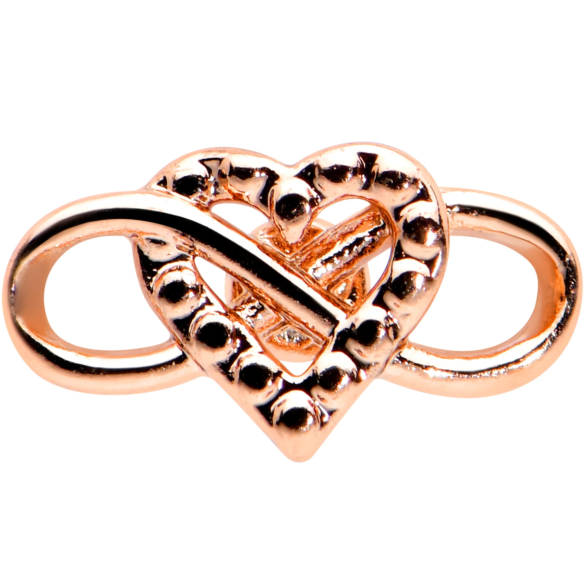 20G 1/4 Rose Gold Tone Textured Infinity Heart Nose Bone - Image 2