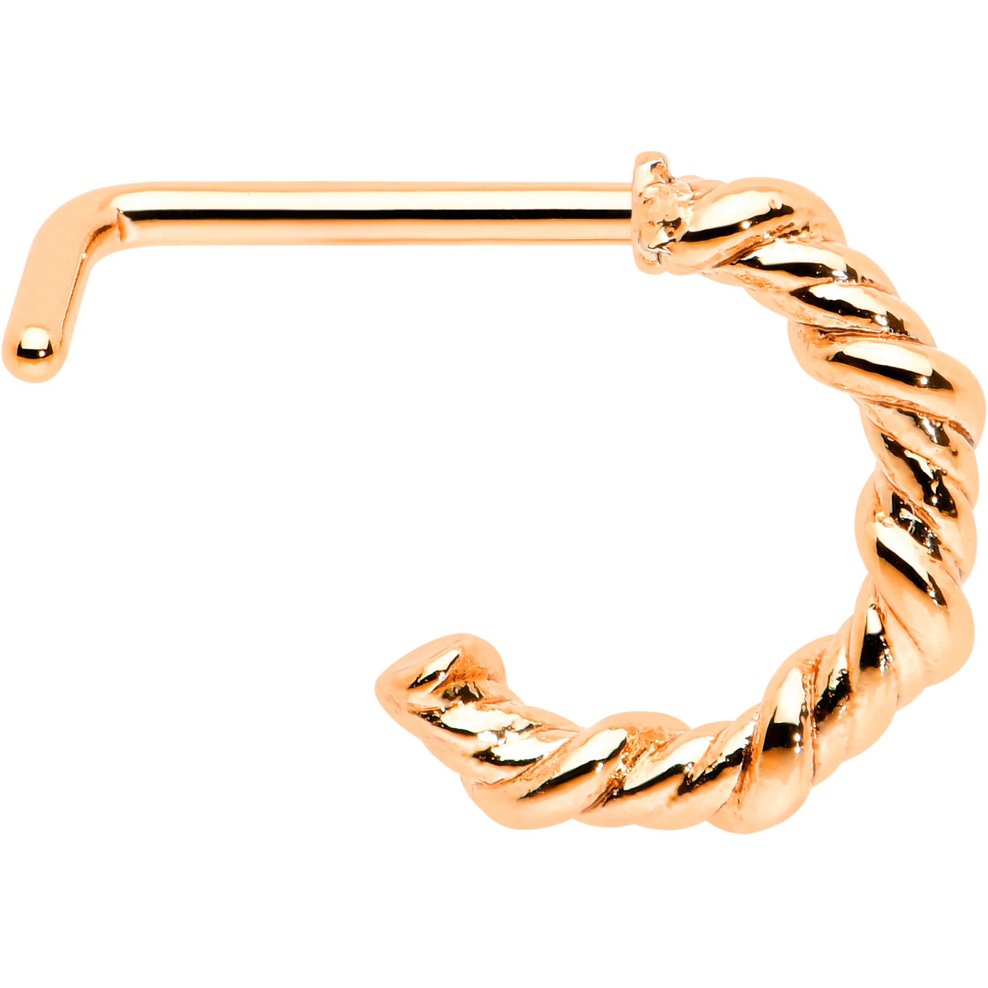 20G 1/4 Rose Gold Tone Wicked Wire Faux Hoop L Shape Nose Ring - Image 3