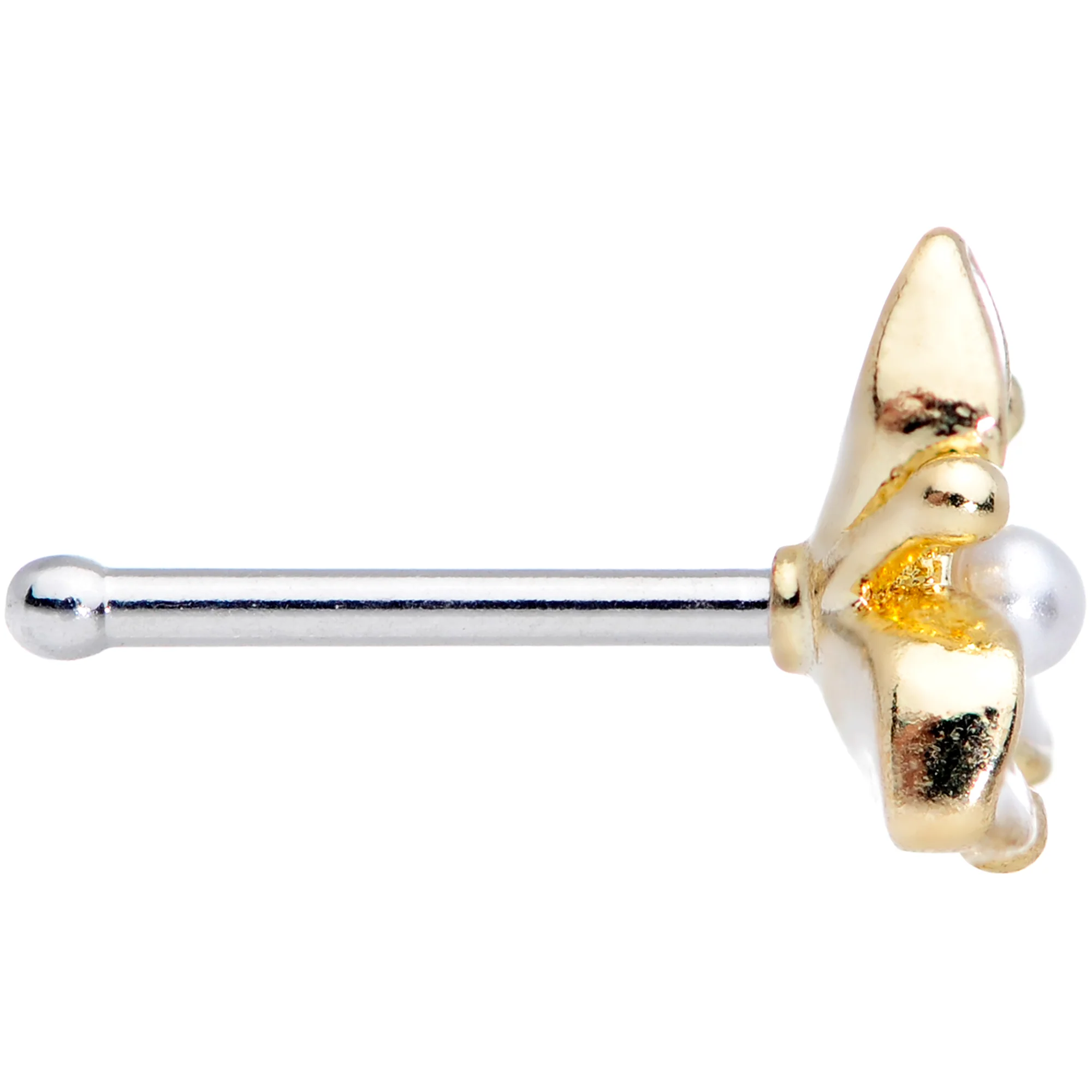 20G 1/4 Simple White Flower Nose Bone - Image 3