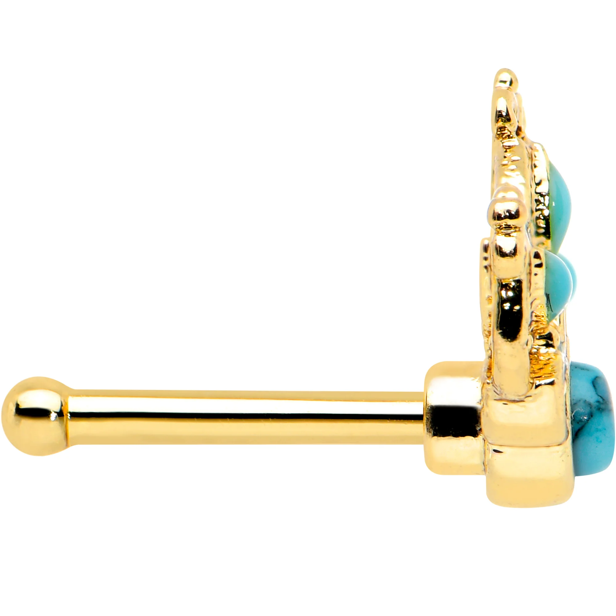 20G 1/4 Turquoise Gold Tone Opulent Flower Nose Bone - Image 3