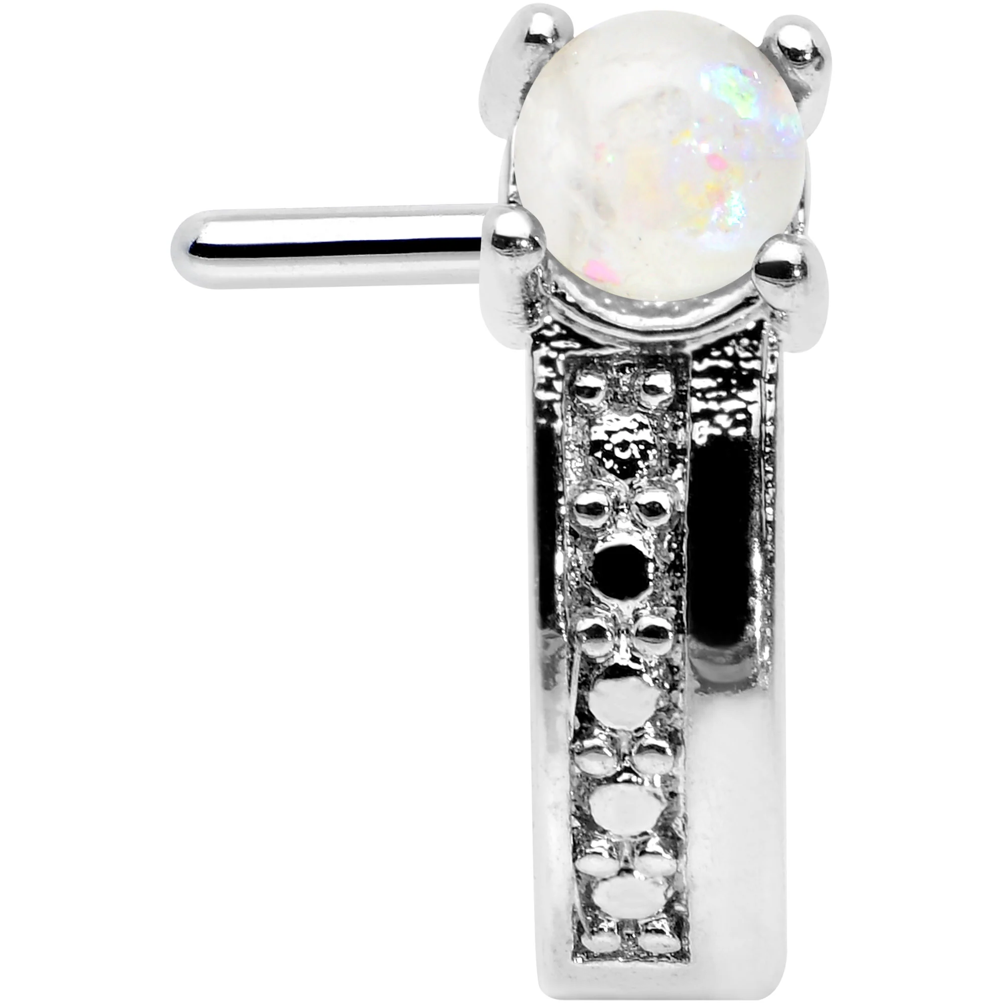 20G 1/4 White Faux Opal Texture Glam Faux Hoop L Shape Nose Ring - Image 2