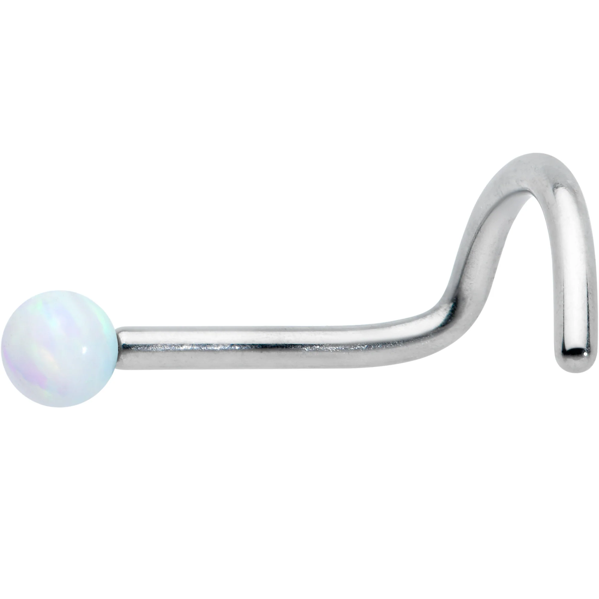 20G 1/4 White Synth Opal G23 Titanium Threadless Left Nose Screw - Image 2