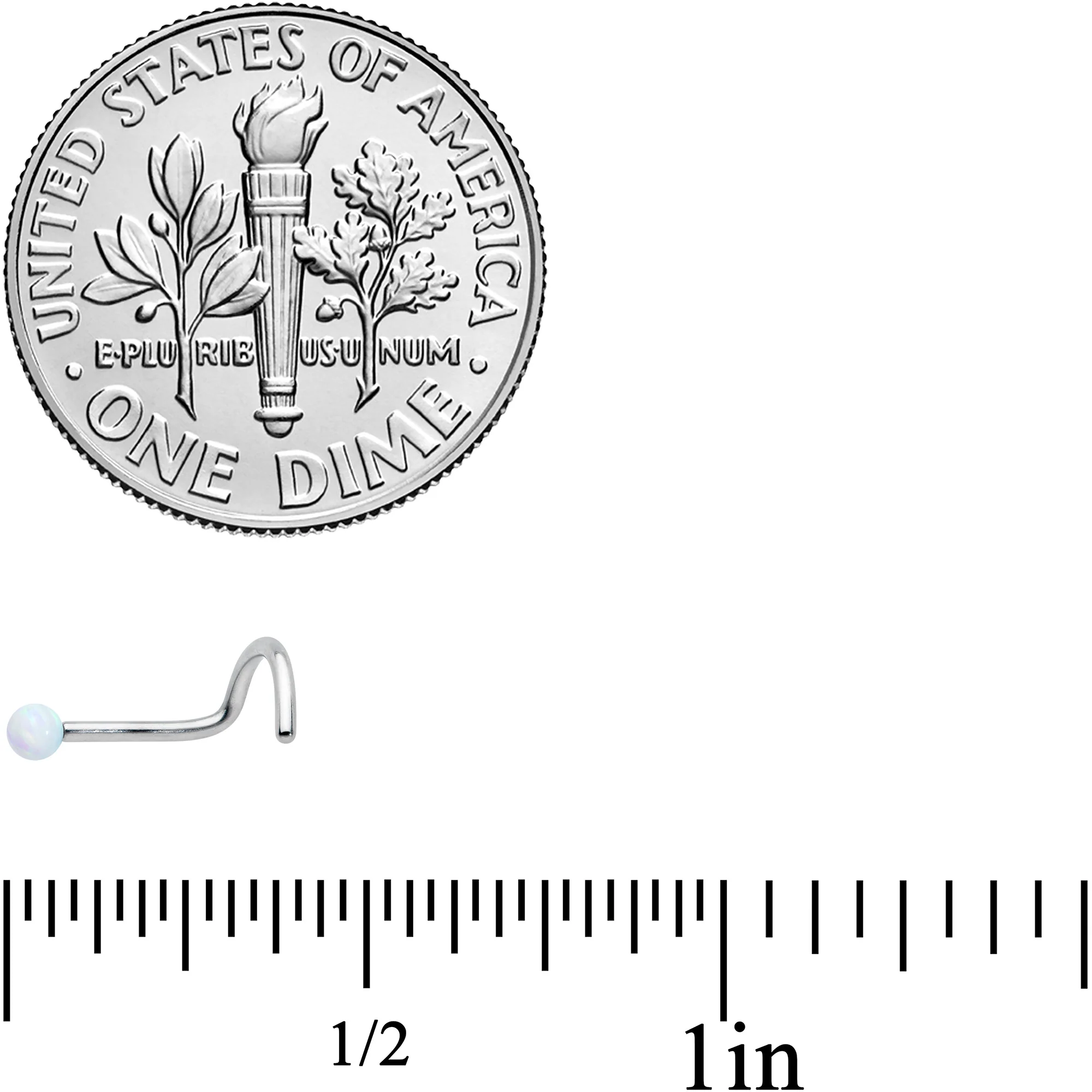 20G 1/4 White Synth Opal G23 Titanium Threadless Left Nose Screw - Image 3