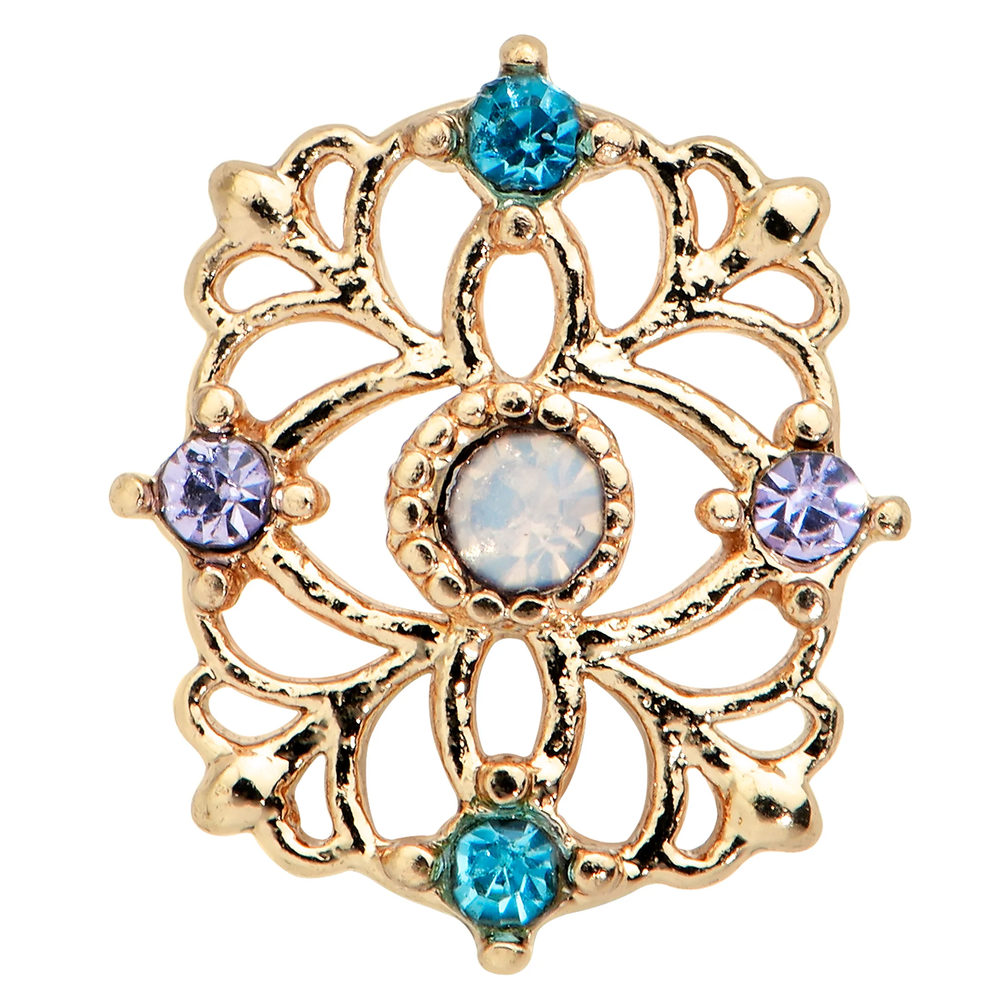 20G 1/4 White Synthetic Opal Gold Tone Web Nose Bone - Image 2